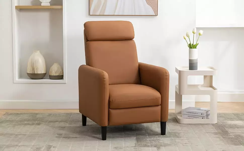 Burnt Orange Modern Art Adjustable Recliner PU Leather Living Room PDSL