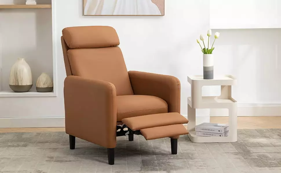 Burnt Orange Modern Art Adjustable Recliner PU Leather Guest Room PDSL