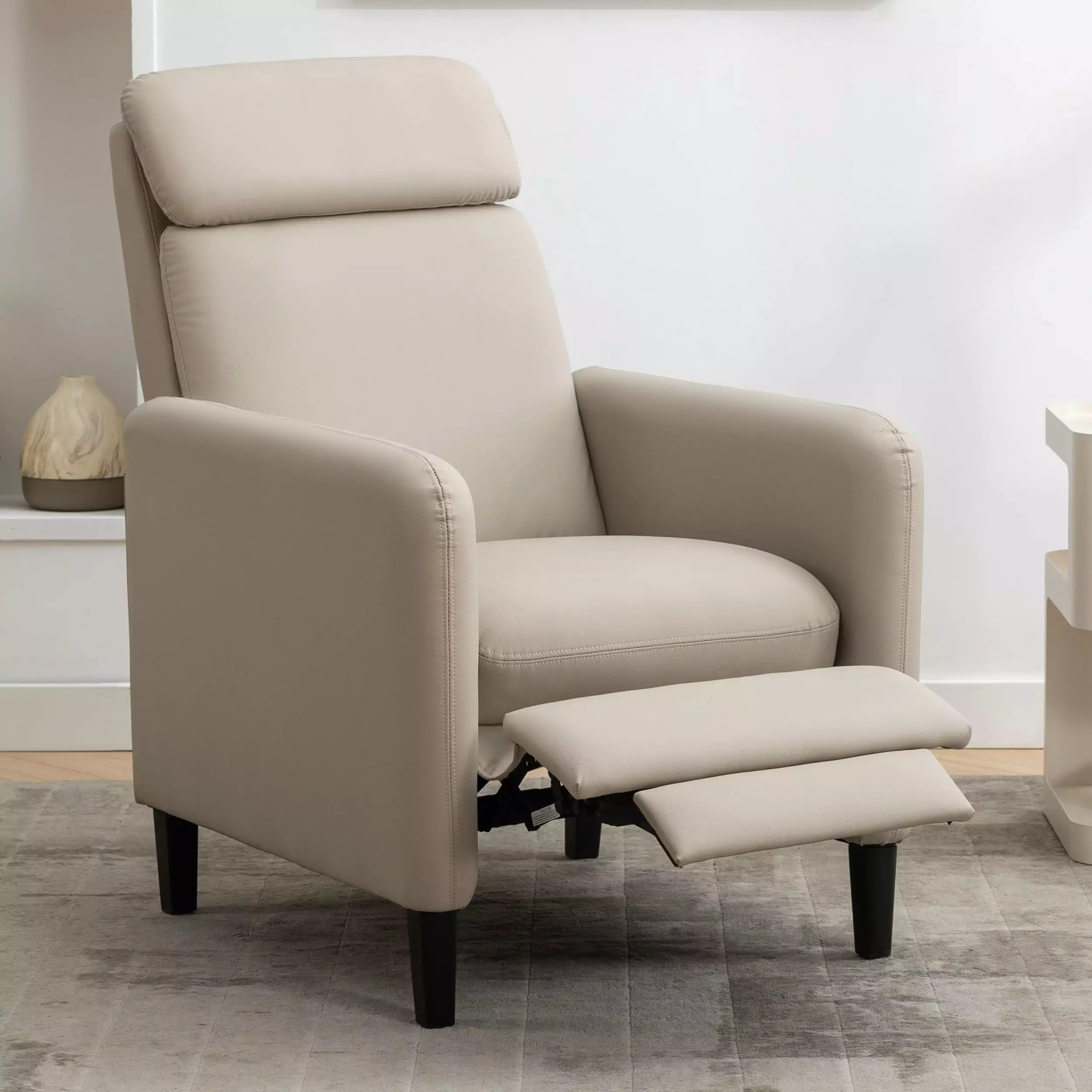 TYAQYF Beige Modern Artistic Adjustable Recliner Chair PU Leather Living Room Bedroom