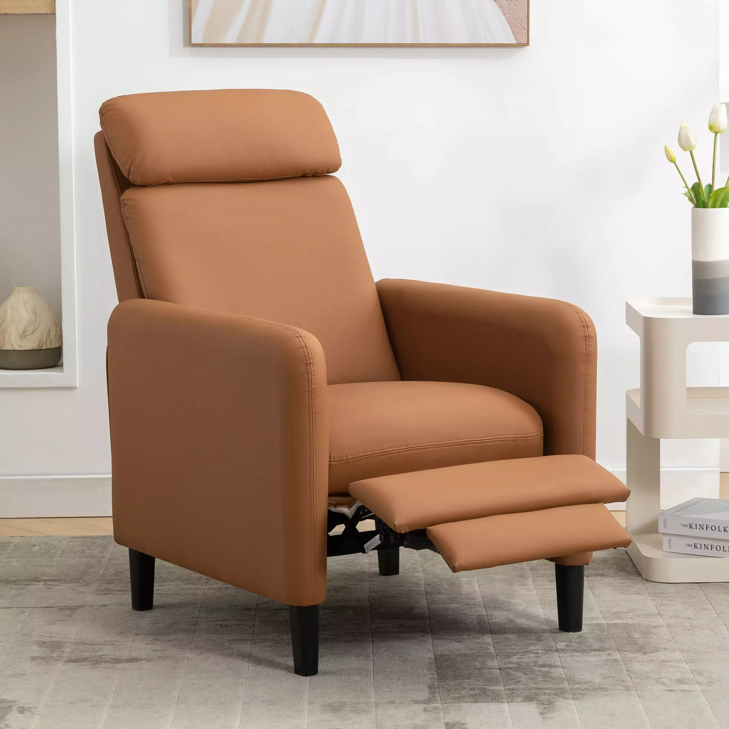 Modern Artistic Color Design Adjustable Recliner Chair Burnt Orange PU Leather ZJR-Home