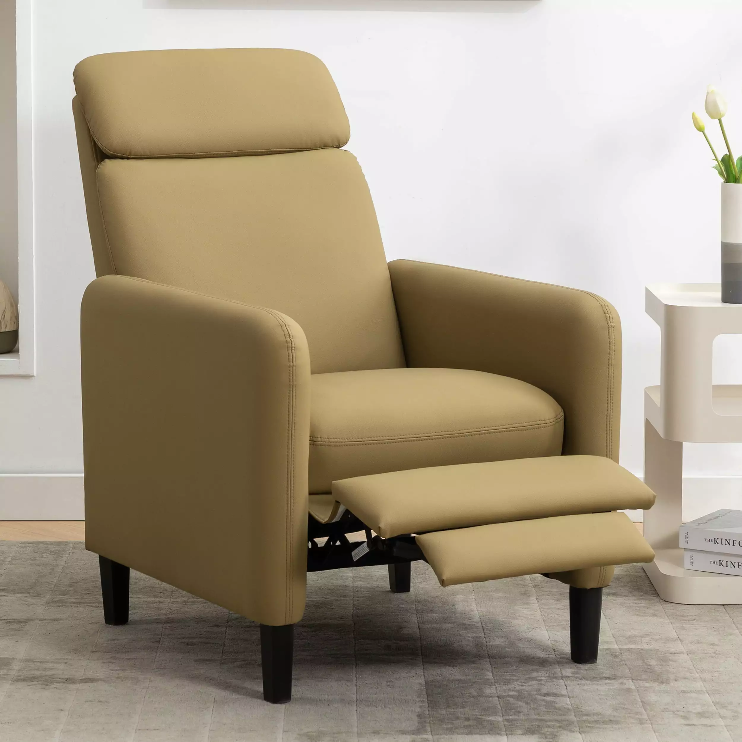 Modern Artistic Color Design Adjustable Recliner Chair Mustard Green PU Leather ZJR-Home