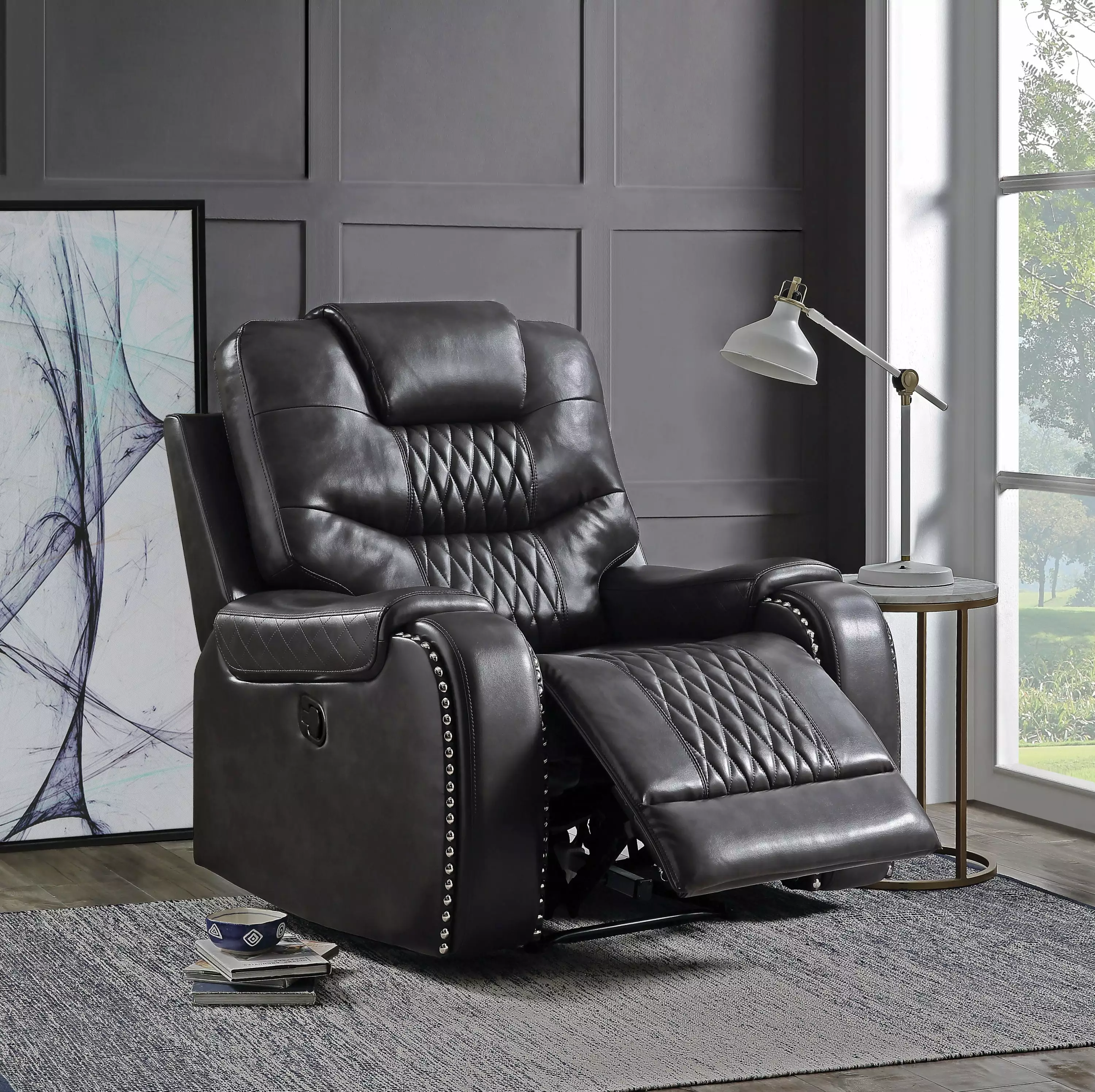 Braylon PU Recliner Magnetite Modern Home Decor Go Green Woods