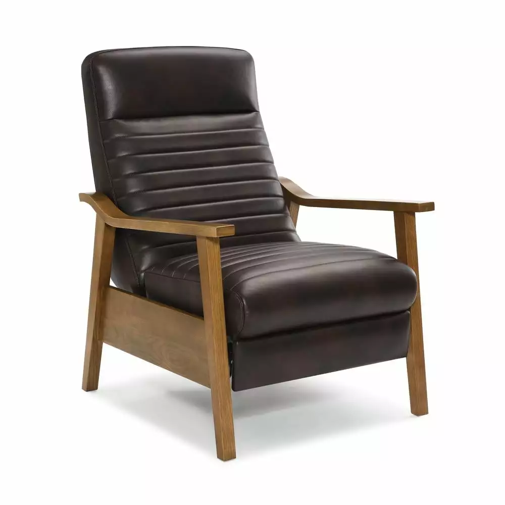 Comfort Pointe Arthur Burnished Brown Faux Leather Wood Arm Push Back Recliner