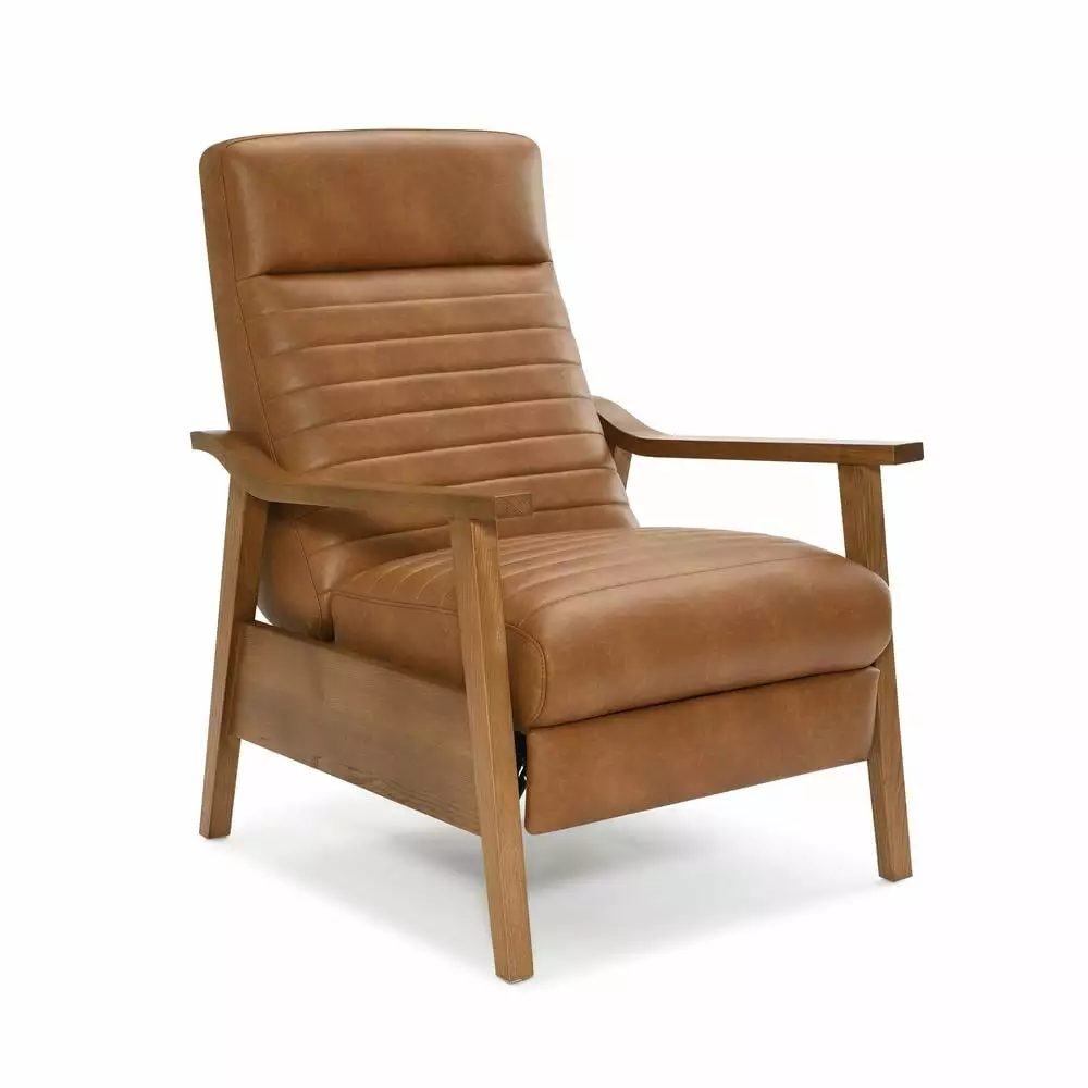 Comfort Pointe Arthur Saddle Brown Faux Leather Wood Arm Push Back Recliner Traditional Living Room Chair