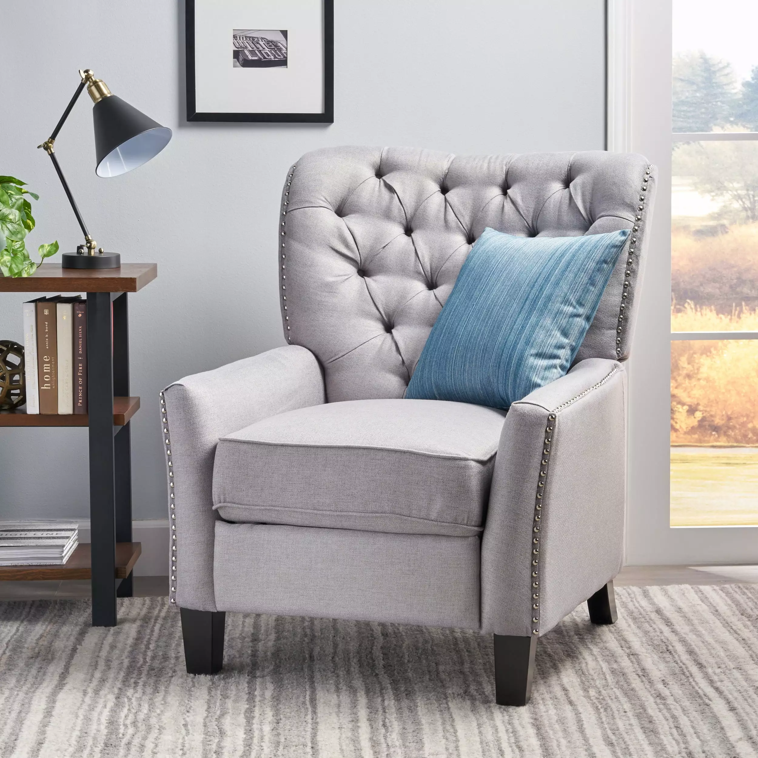 DeeHome Modern Light Grey Fabric Push Back Recliner Contemporary Living Room
