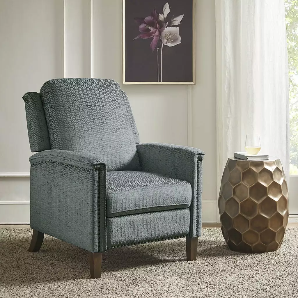 Push Back Recliner Grey Polyester - Comfortable Living Room Chair Jamini