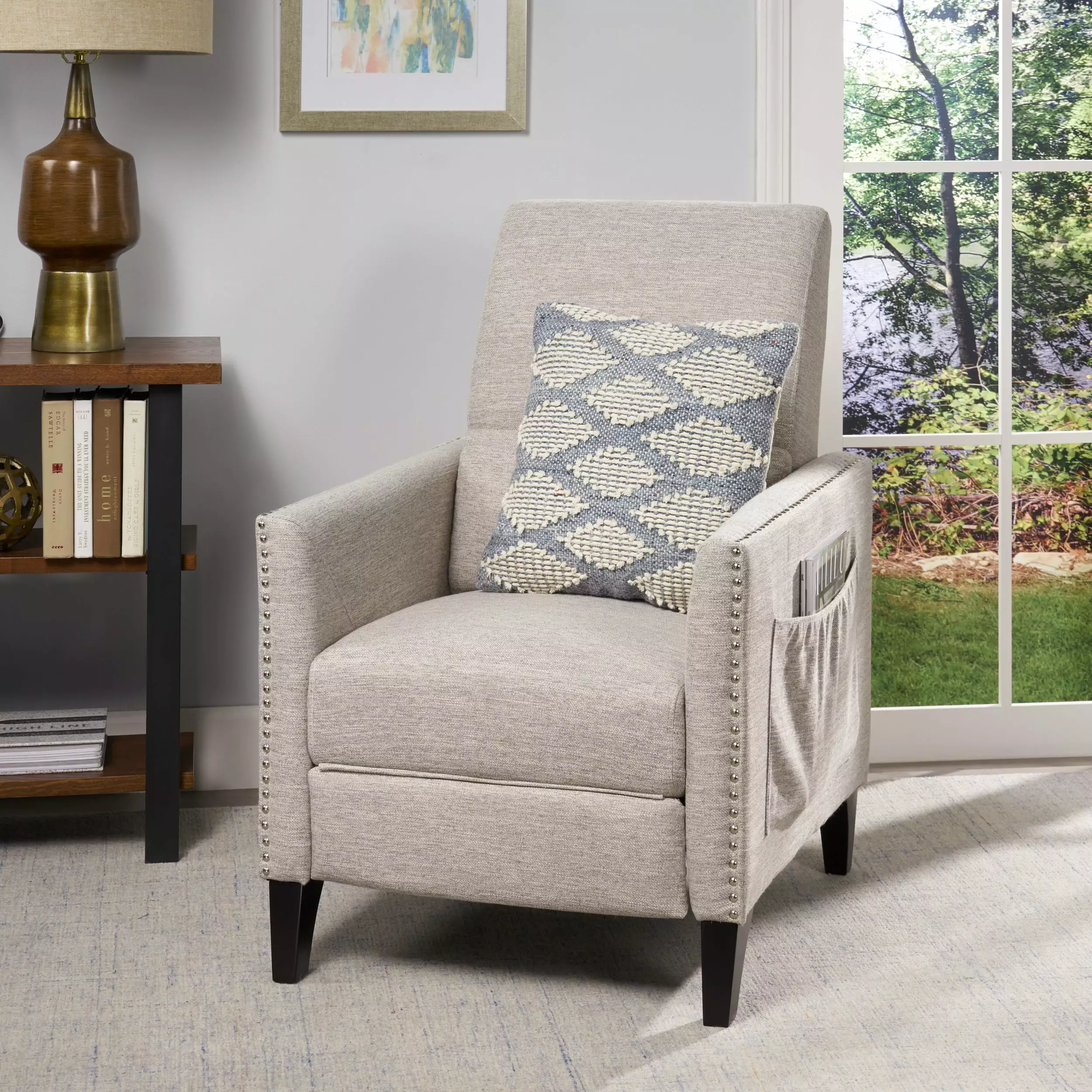 Push Back Recliner Light Grey Comfortable Living Room Chair Jamini