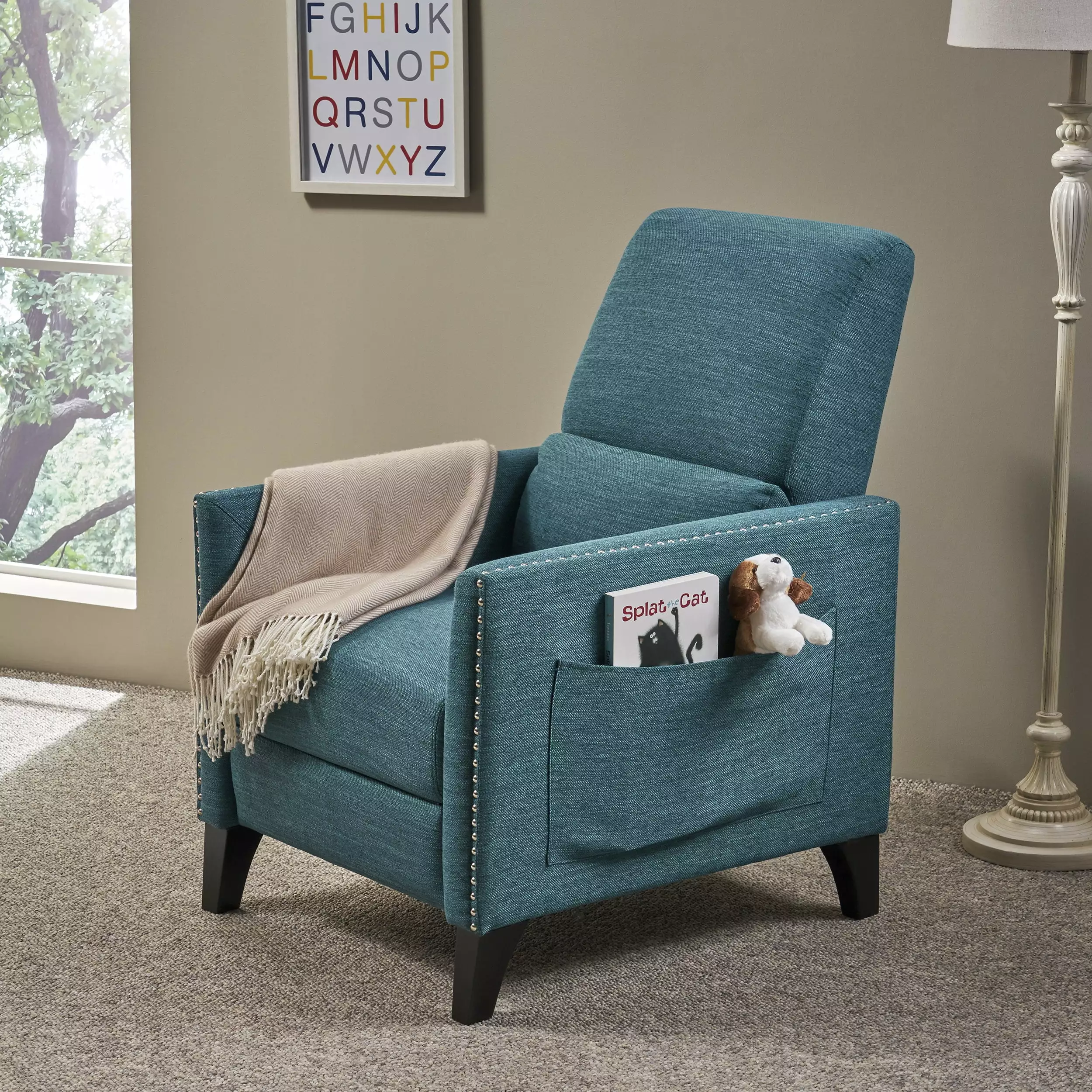 Push Back Recliner Teal Modern Living Room Chair Jamini