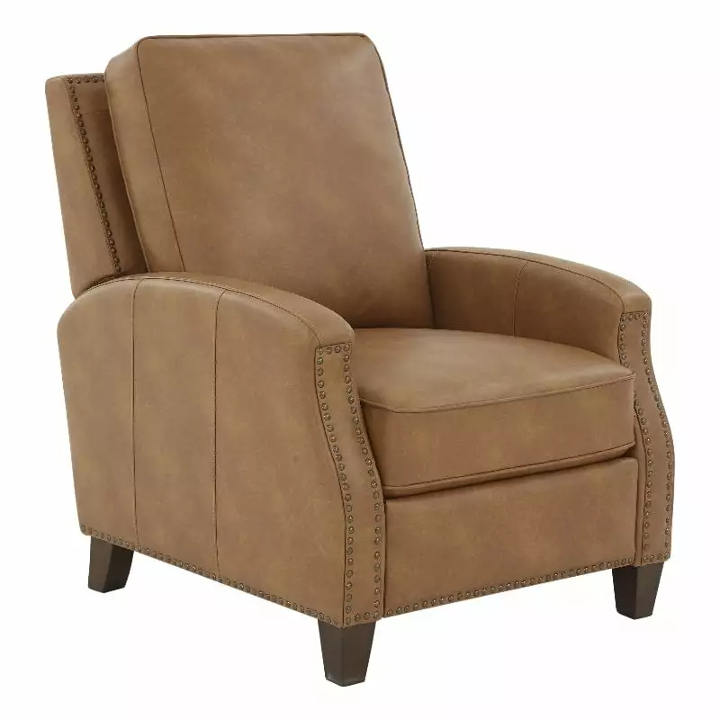 Pemberly Row Modern Saddle Brown Faux Leather Push Back Recliner