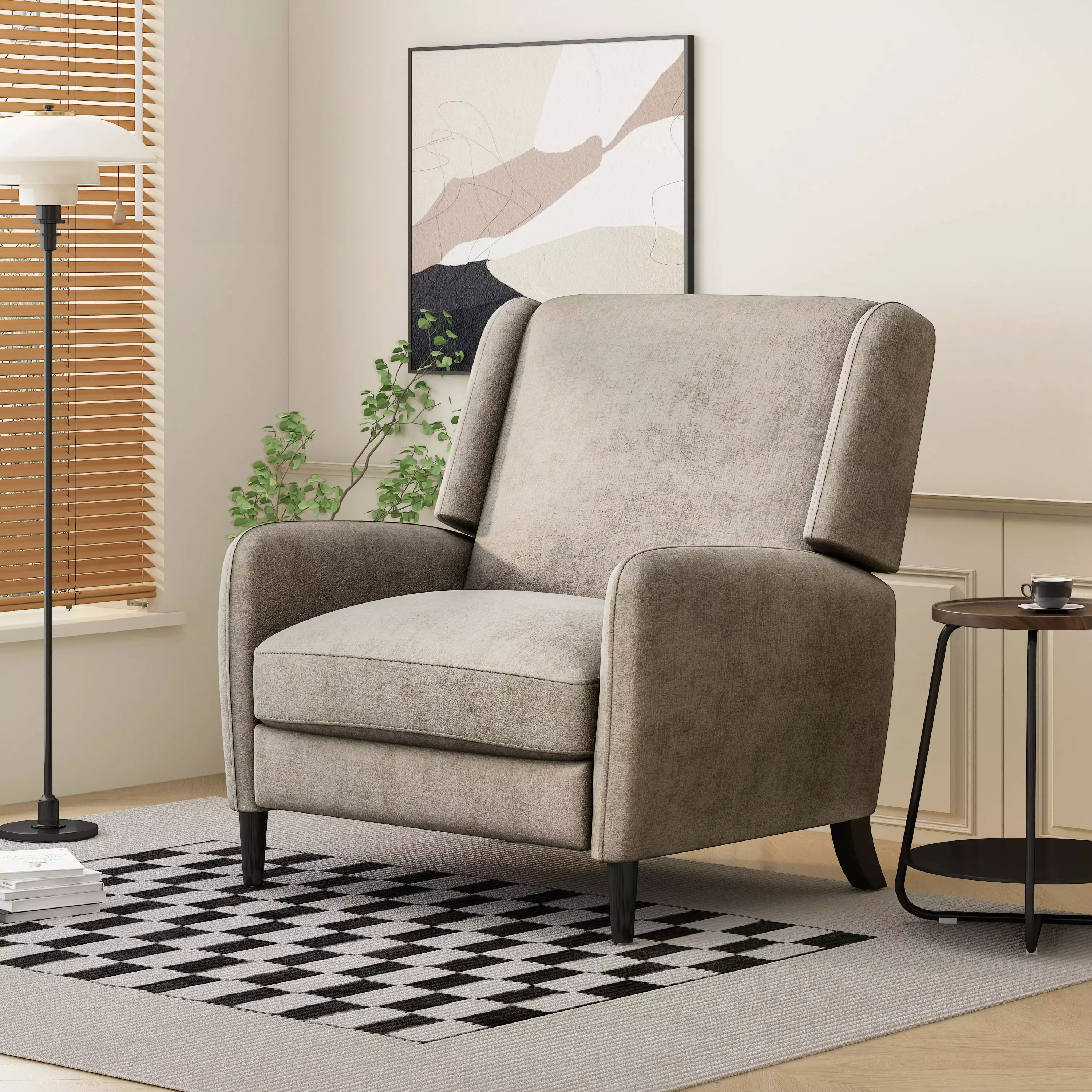Oversized Textured Fabric Pushback Recliner Dark Beige and Dark Brown Jamini