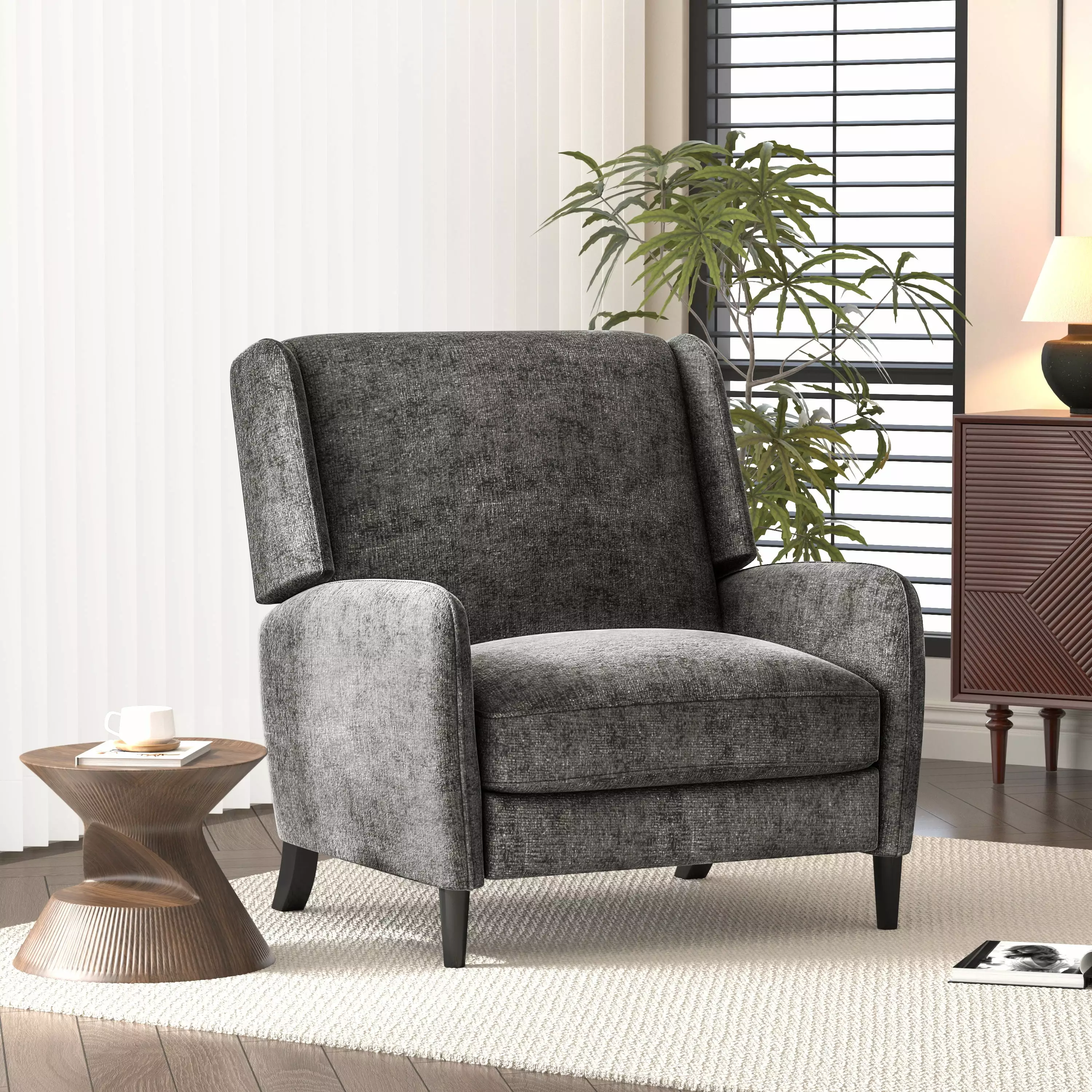 Oversized Textured Fabric Pushback Recliner Gray and Dark Brown Jamini