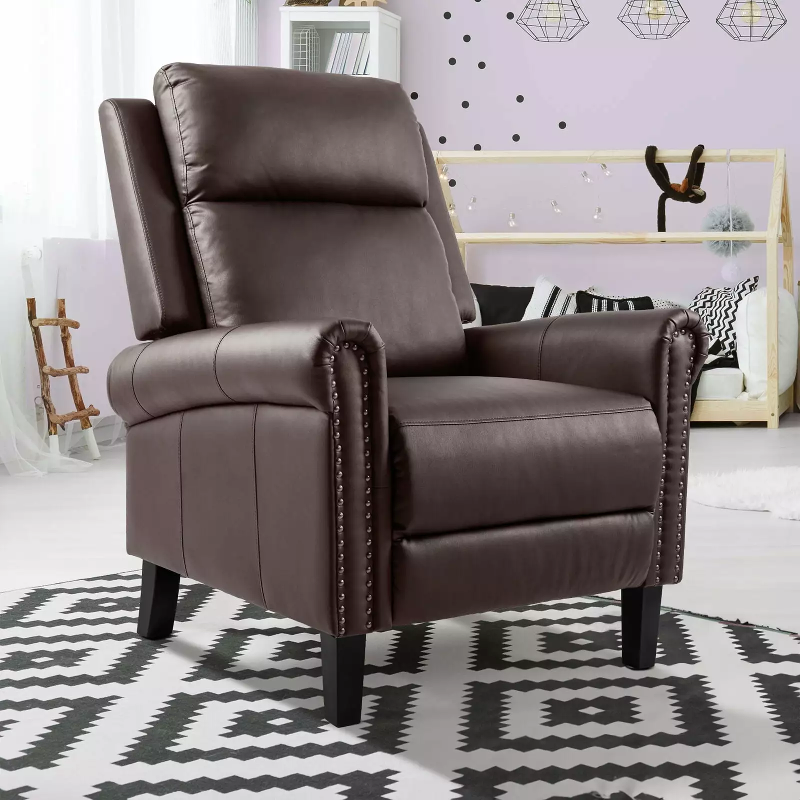 ZGBY Contemporary Tufted Pushback Recliner Nailhead Trim Brown ZGBY Home Products