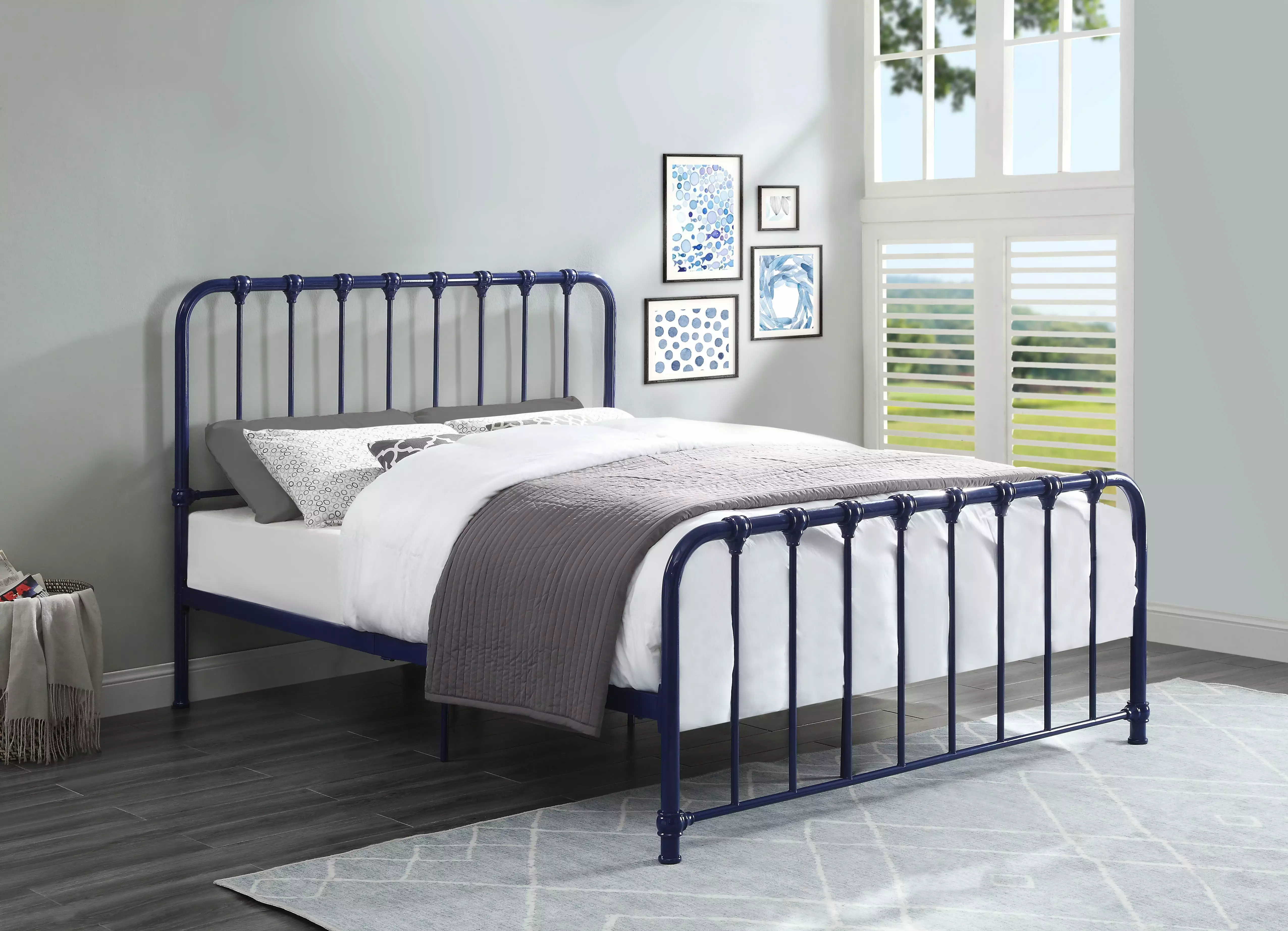 Bethany Metal Platform Bed Queen Size - Stylish Blue Bed Frame Modern Bedrooms Lexiconhome
