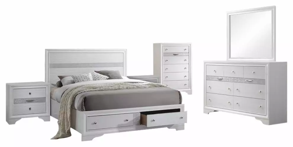 Tokyo 6 Piece Contemporary Storage Bedroom Set Queen Size White Wood Modern Bedroom Furniture Pilaster Designs