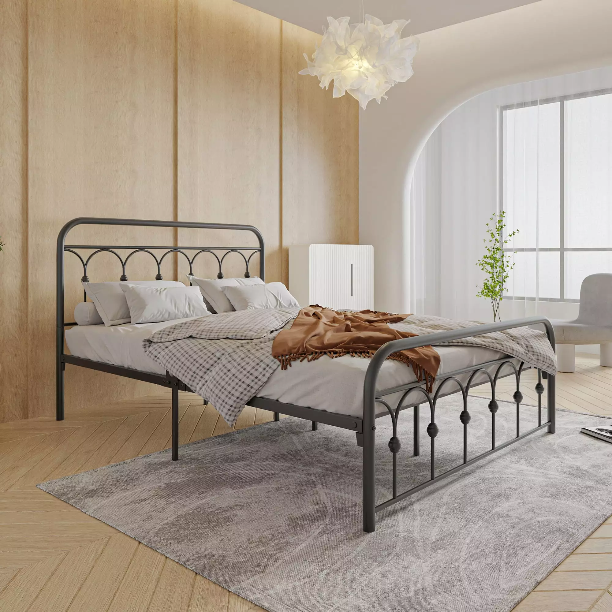 Queen Size Bed Frame SESSLIFE Antique Queen Platform Bed Frame Headboard and Footboard Victorian Style Metal Platform Bed ...