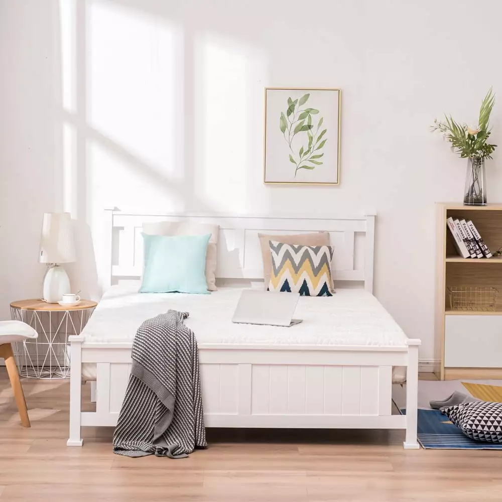 uhomepro Queen Bed Frame Wood Platform Bed Headboard and Footboard Queen Size Bed Frame Wood Slat Support No Box Spring Ne...
