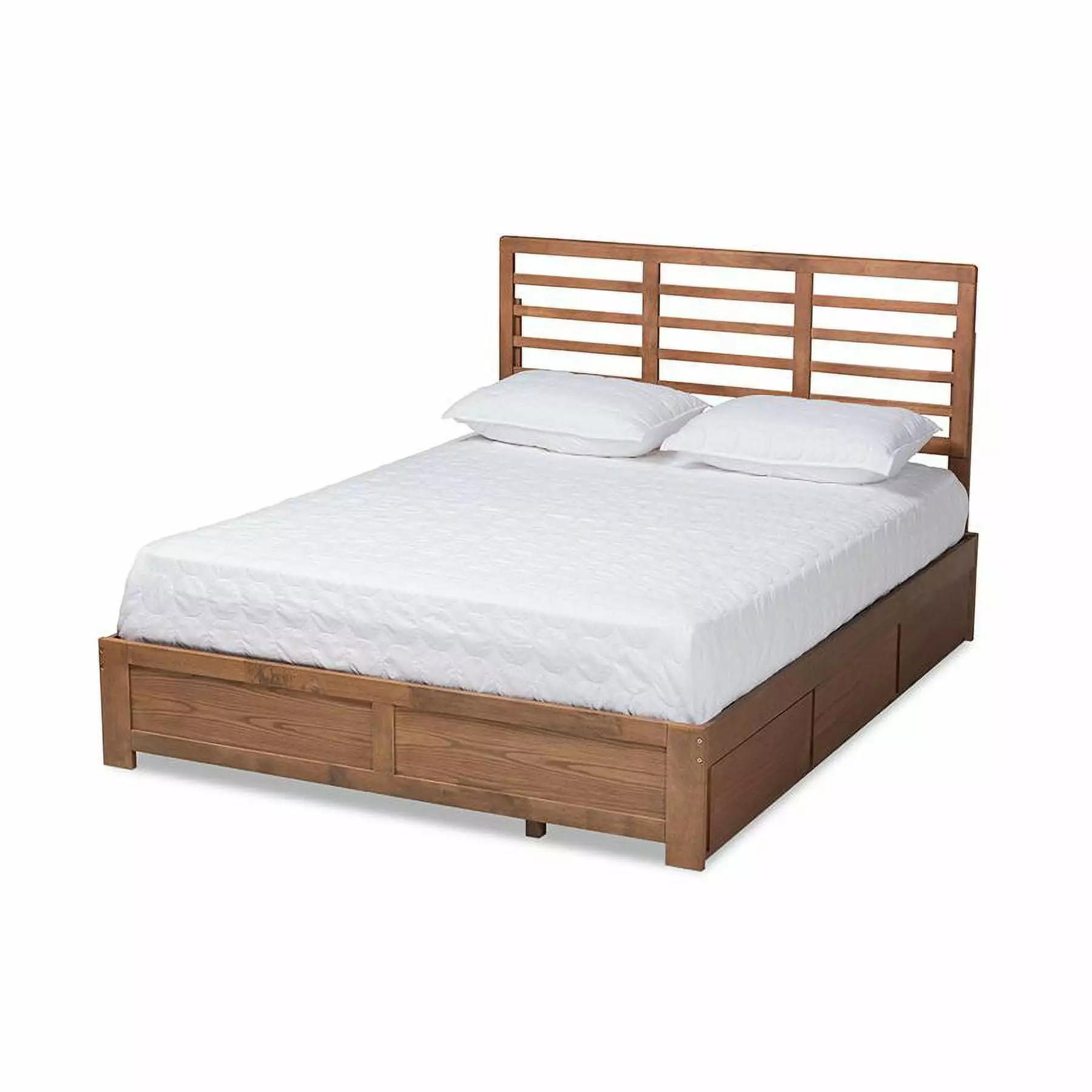 Baxton Studio Piera Queen Size 3-Drawer Platform Bed Ash Walnut Brown Modern Design Wholesale Interiors