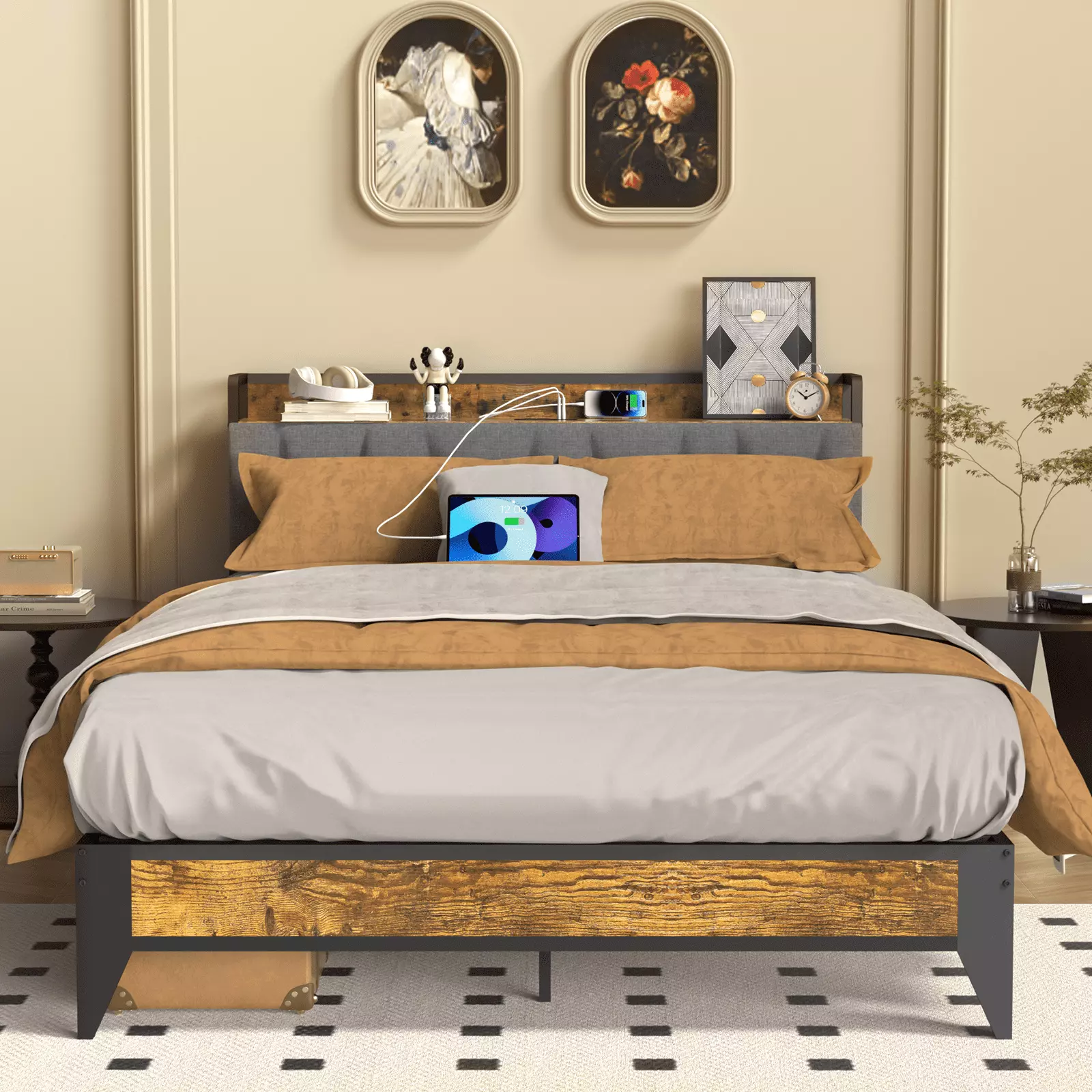 Behost Queen Platform Bed Frame Fabric Upholstered Headboard No Box Spring Needed