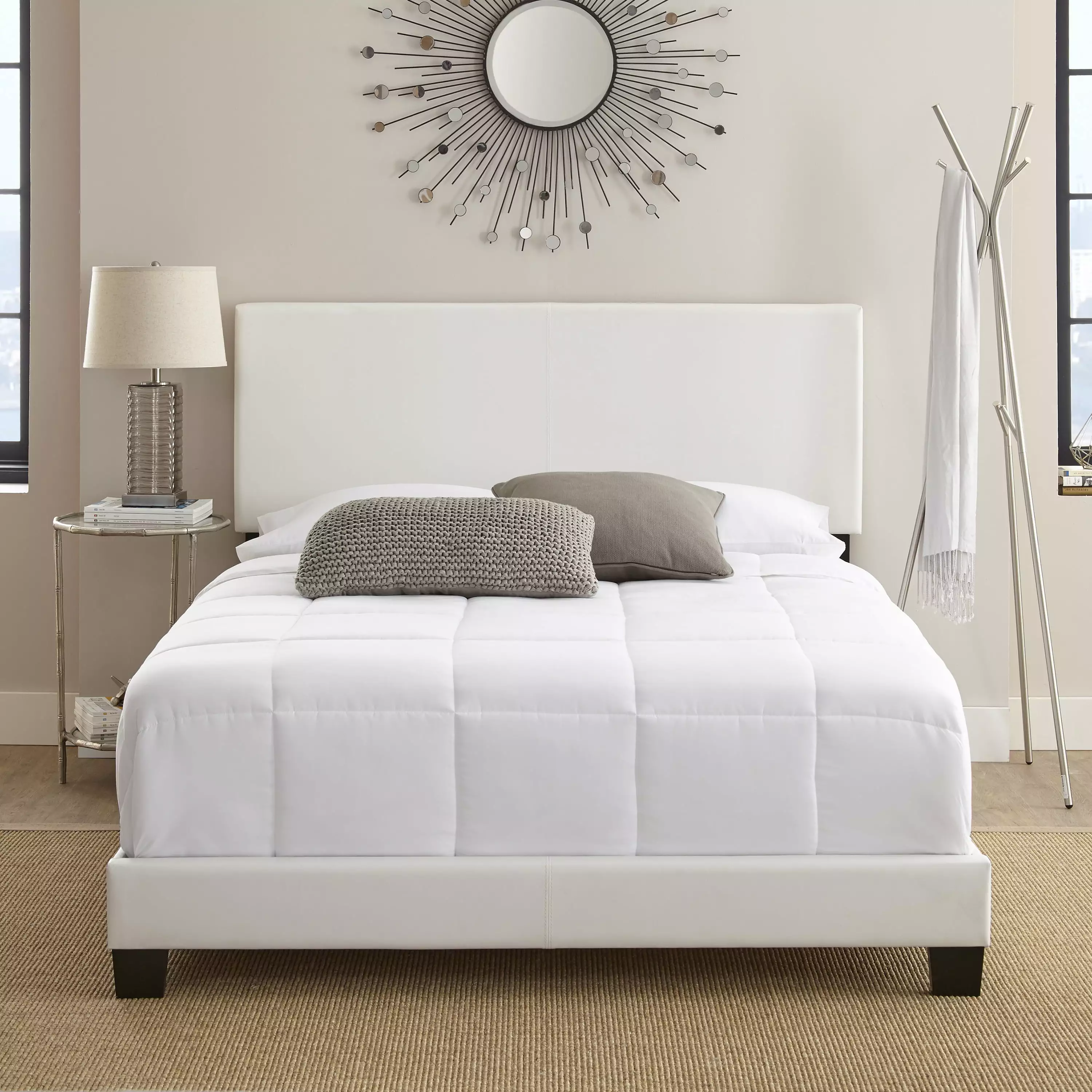 Boyd Sleep Florence Queen Upholstered Platform Bed White Faux Leather Box Spring Required