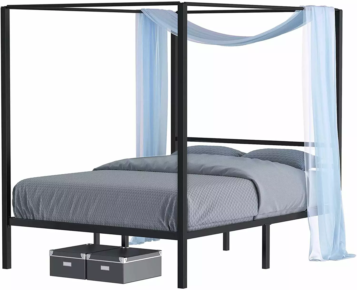 Dextrus Metal Canopy Bed Frame Queen Size Headboard Strong Slat Support No Box Spring Black