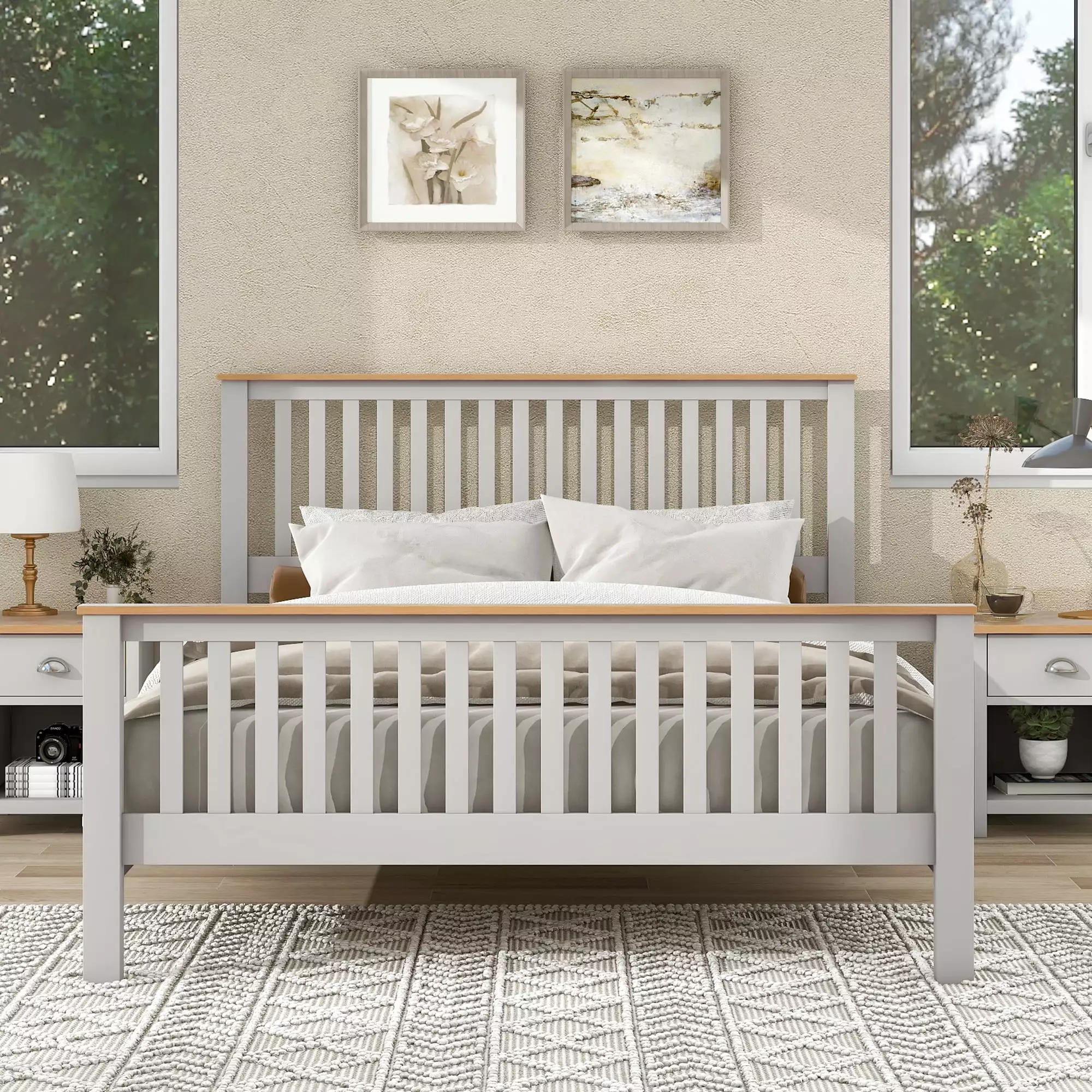 uhomepro Queen Platform Bed Frame Headboard Timeless Wood Queen Bed Frame Kids Adults Modern Queen Size Bed White