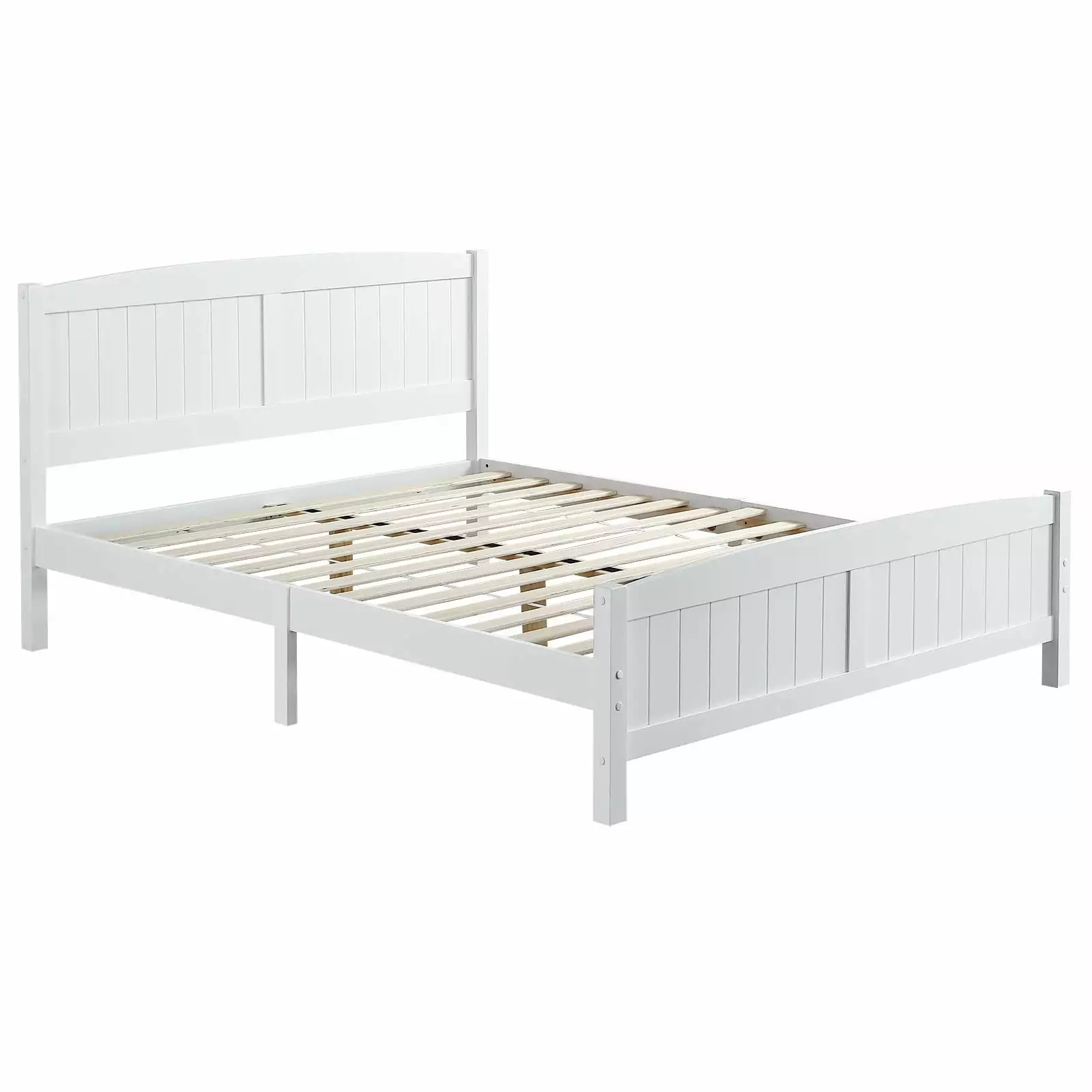 GoDecor Wood Platform Bed Queen Headboard and Footboard White Hardwood Slats No Box Spring FCH