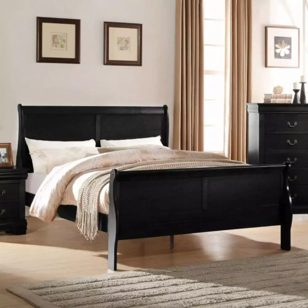 Black Queen Size Bed Frame Simple Modern Platform Bed Bedroom Acme Furniture