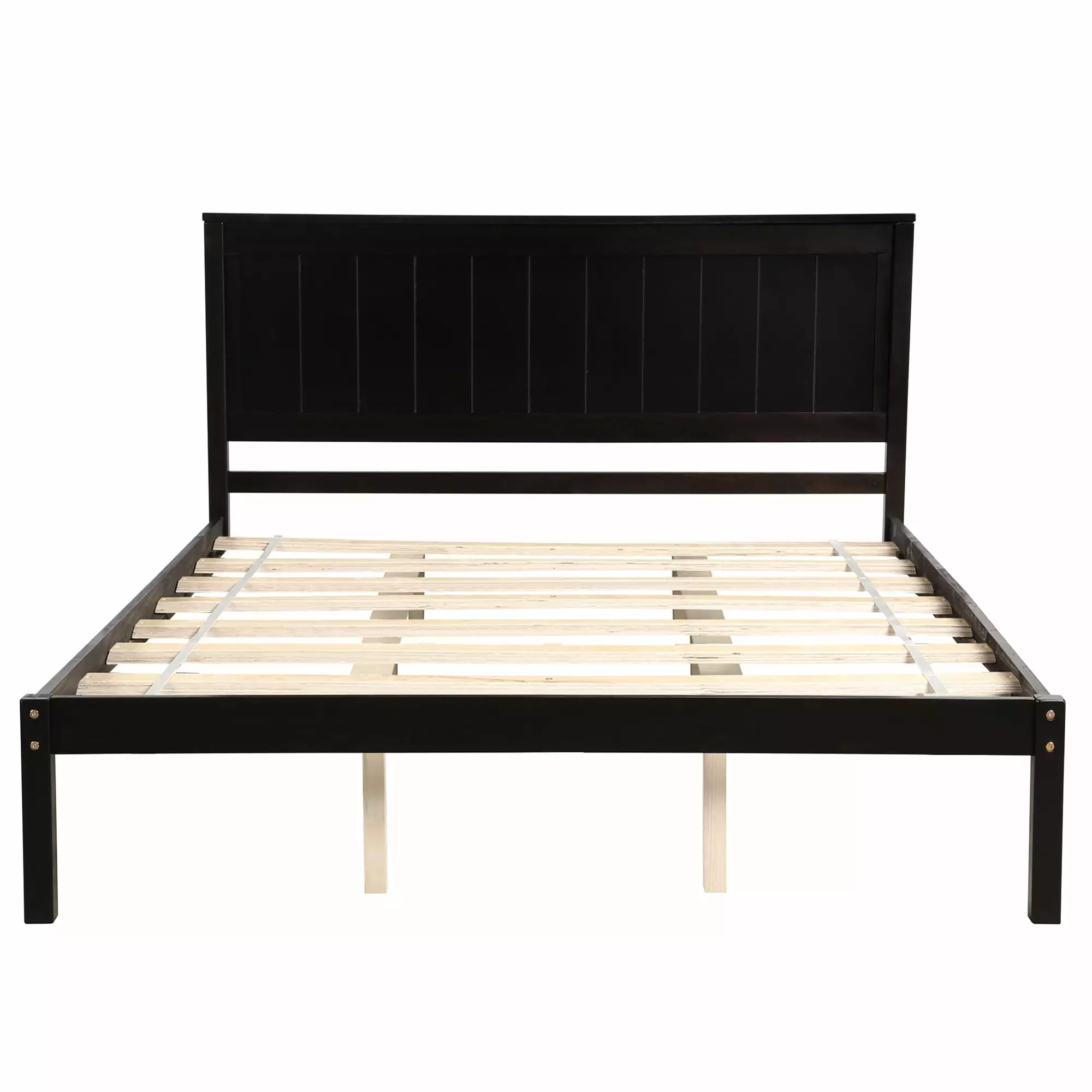 Queen Size Wood Platform Bed Frame Headboard - Espresso Finish No Box Spring Needed 80.7x64x36 Inches BTMWAY