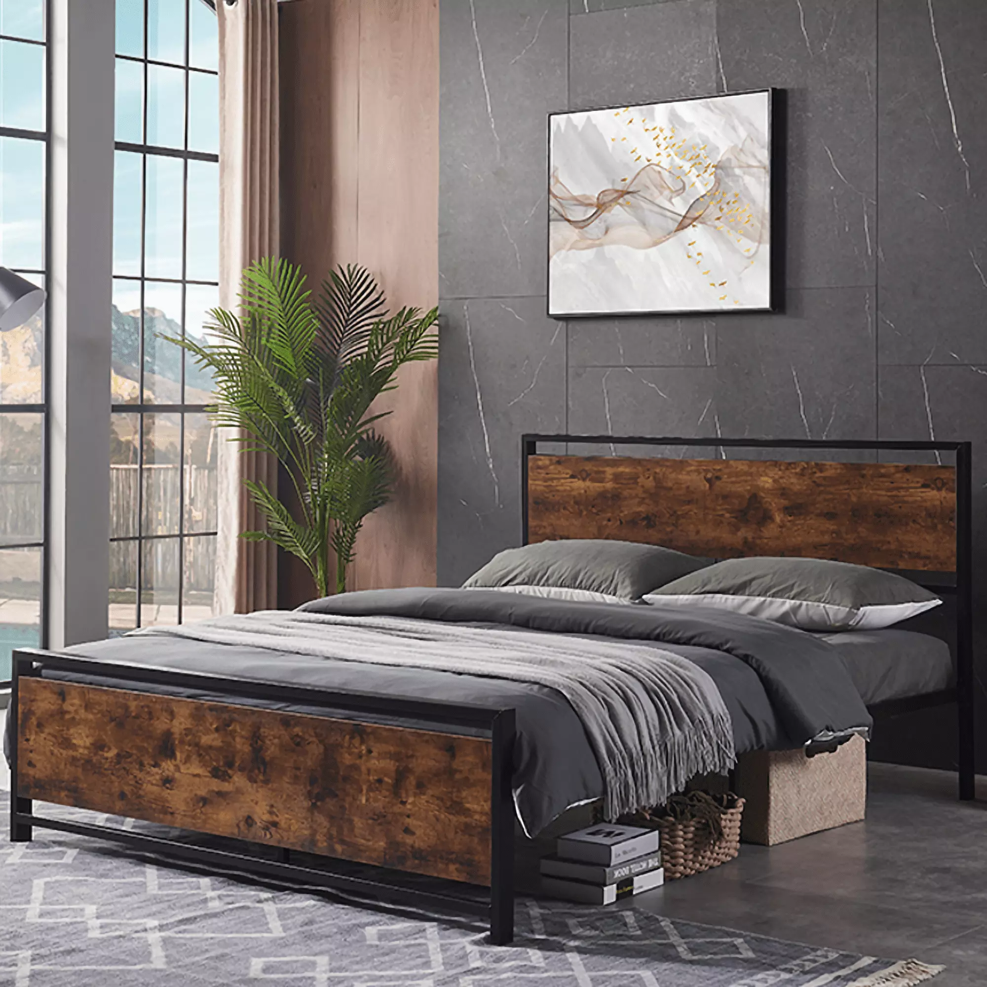 Modstyle Queen Size Metal Bed Frame Headboard and Footboard