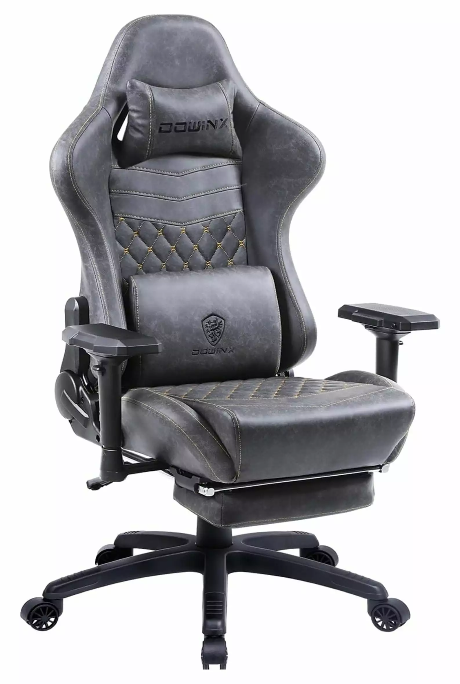 ChicCrest Gaming Chair Ergonomic Racing Recliner Massage Lumbar Support and 4D Armrests - Grey