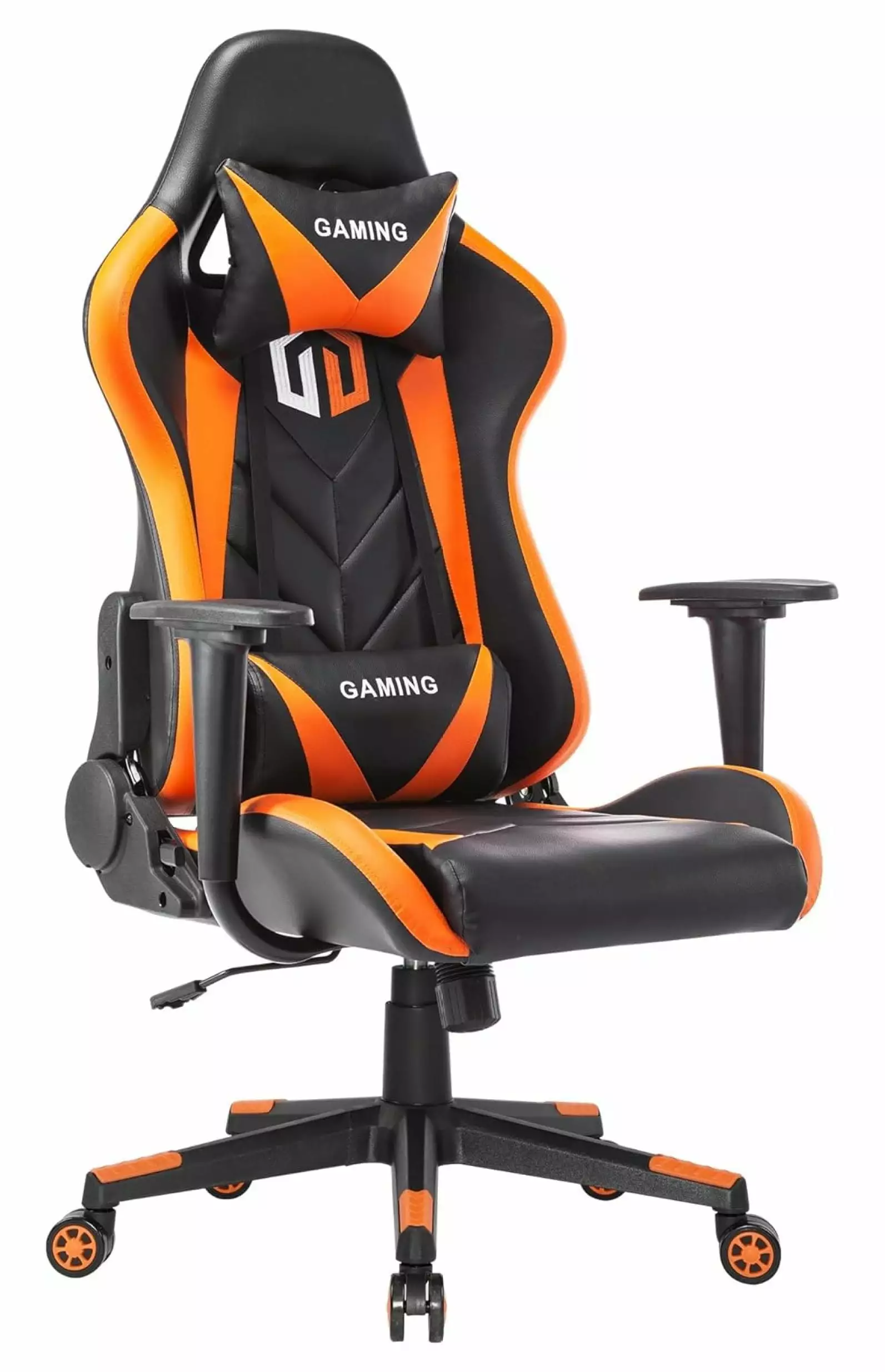 Drevy Gaming Chair Racing Office Chair Headrest and Lumbar Cushion - Black and Orange Ergonomic Reclining Swivel Chair