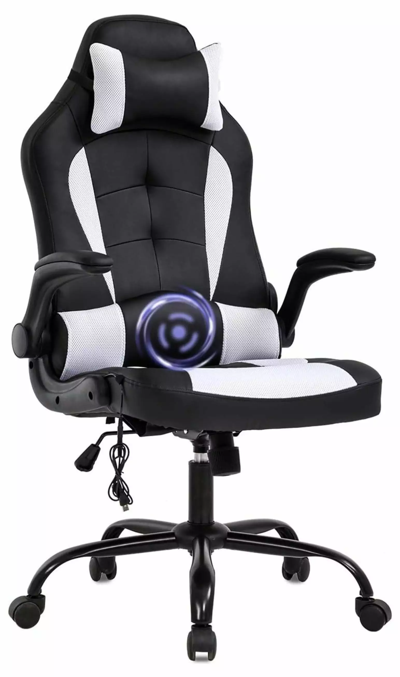 PC Gaming Chair Ergonomic Racing Heavy Duty Office Chair Massage Function and Headrest - White Werqueid