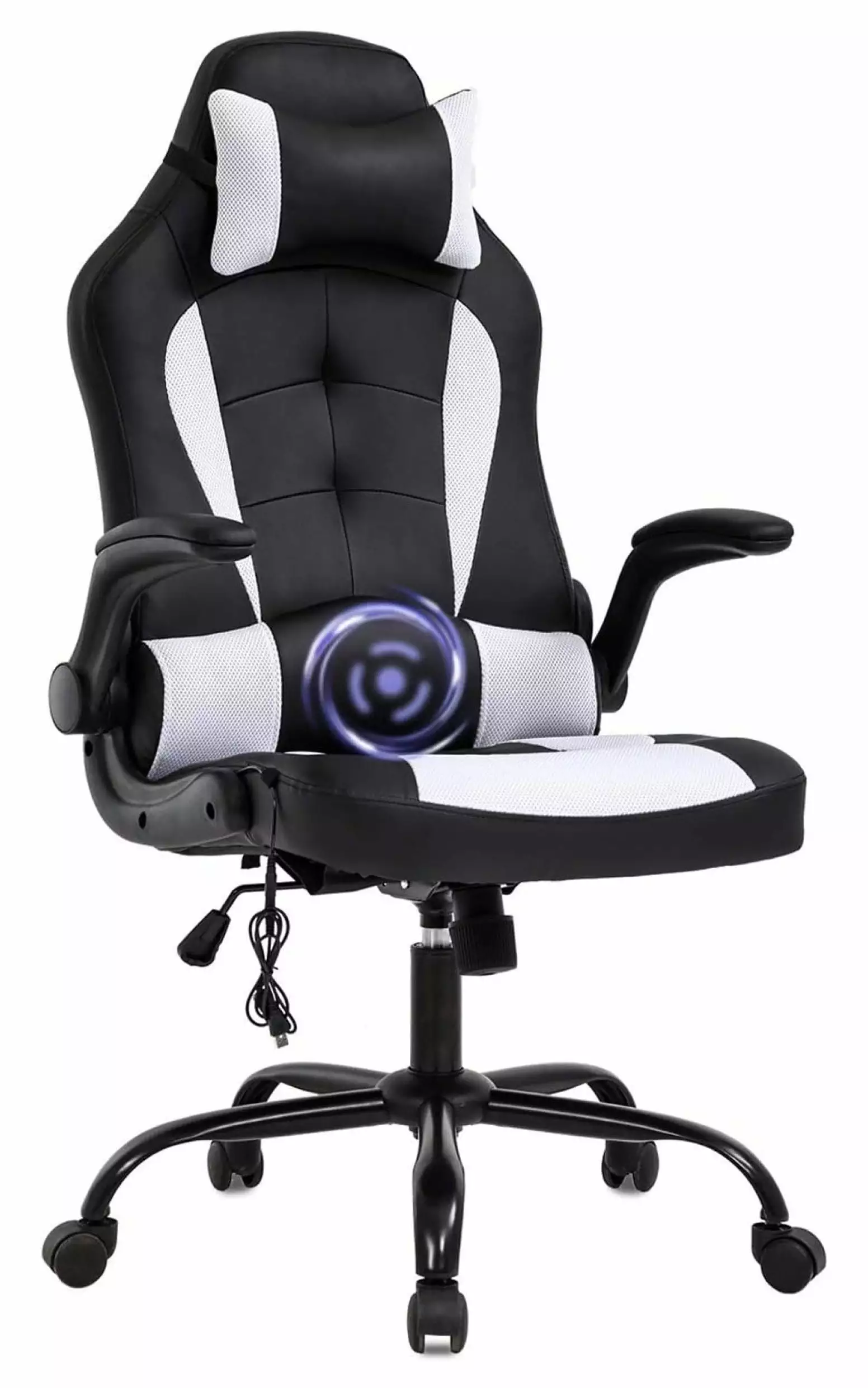 PC Gaming Chair Ergonomic Racing Heavy Duty Office Chair Video Game Chair Massage Function Lumbar Support White Alieon