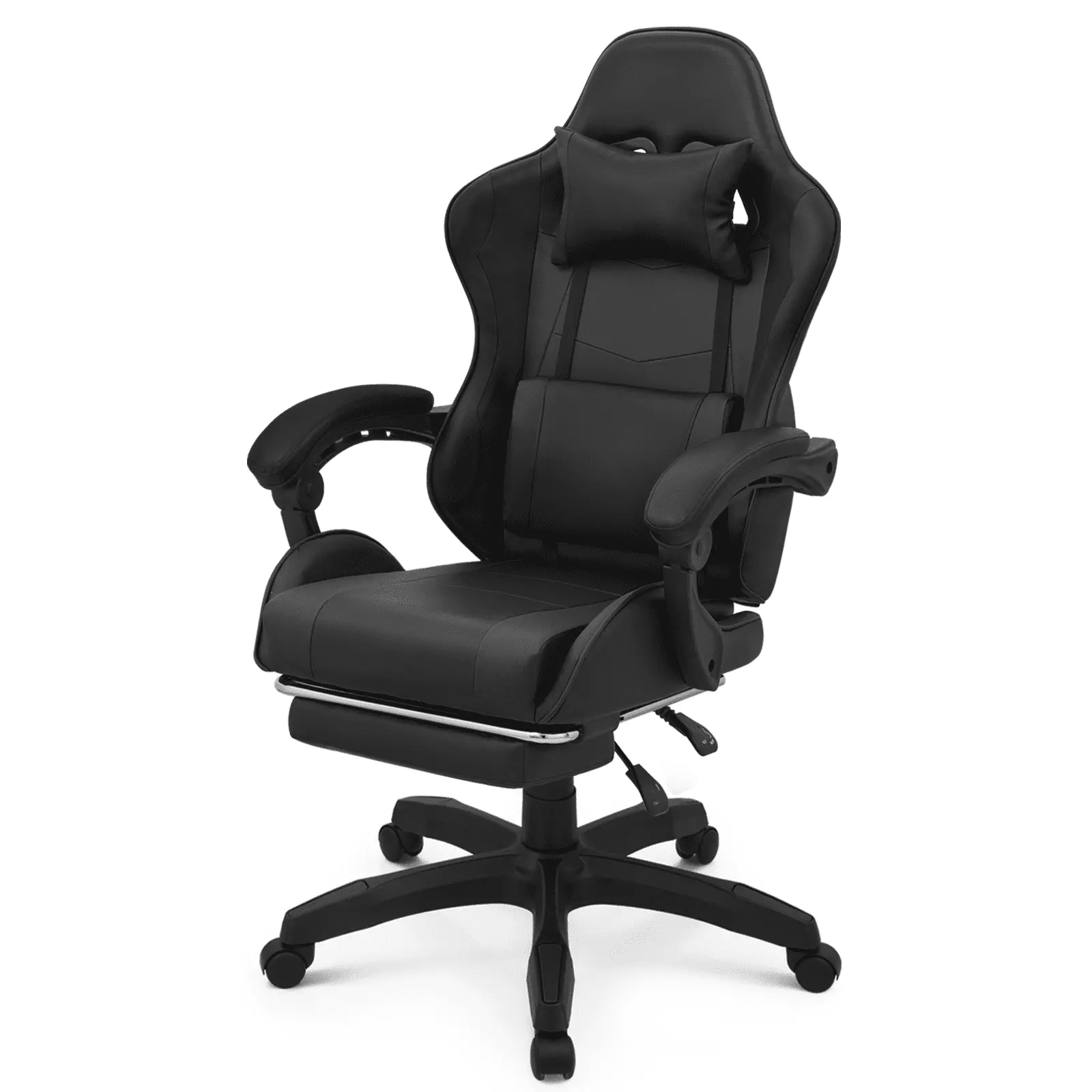 BEZT Carbon Fiber Leather Gaming Chair Footrest and Lumbar Support