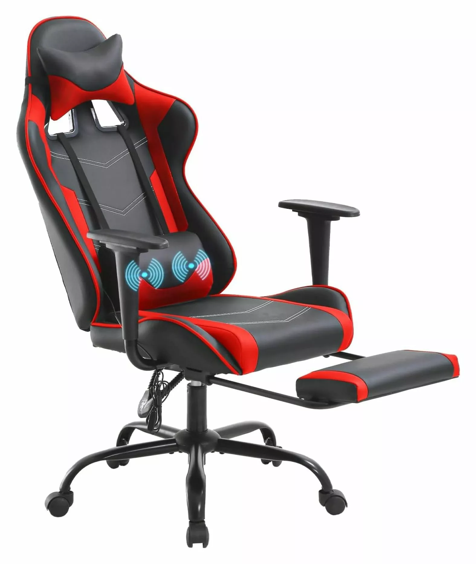 ChicCrest Racing Gaming Chair Office Massage Chair Ergonomic Recliner Computer Desk PU Leather Lumbar Support Footrest Red