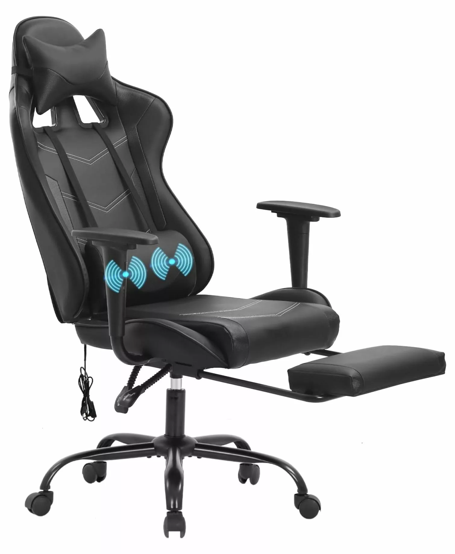 ChicCrest Racing Gaming Chair Office Massage Chair Ergonomic Recliner Computer Desk PU Leather Lumbar Support Footrest Black