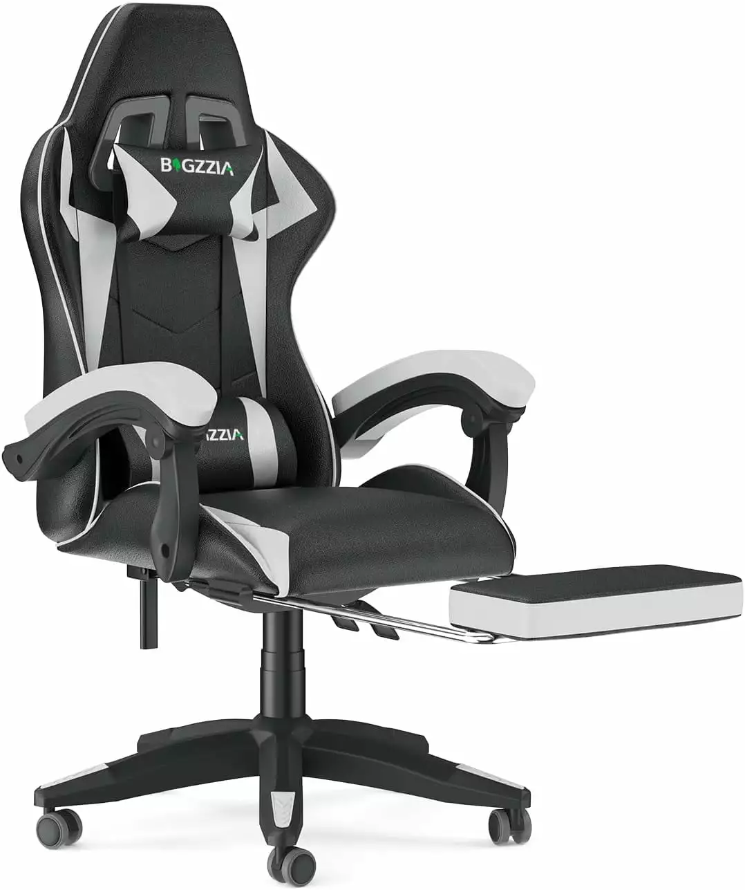 Black White Gaming Chair Footrest and Reclining High Back - Ergonomic E-Sports Chair FYB