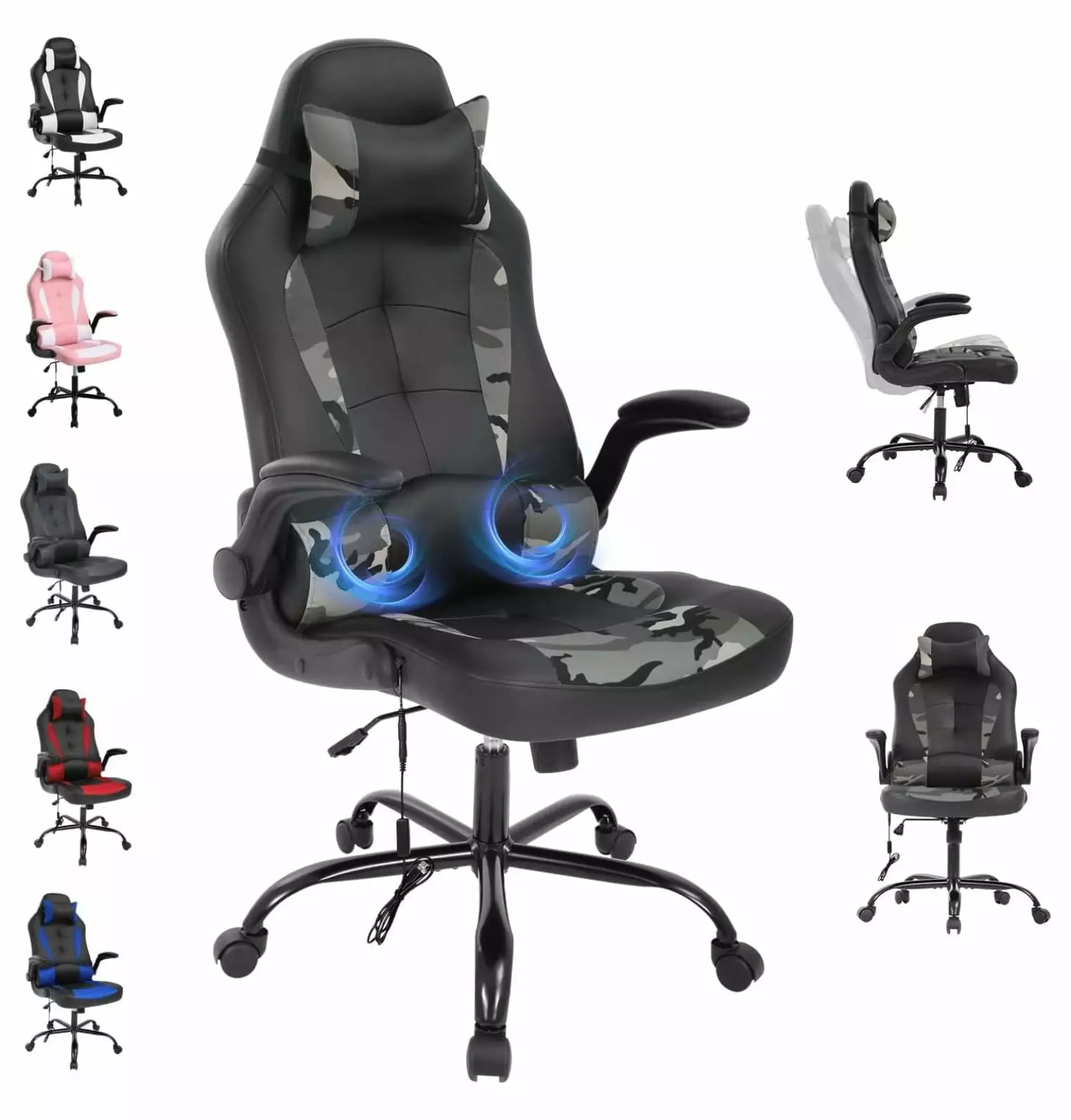 KITYDALK Gaming Chair Massaging Office Chair Ergonomic Racing Chair Rolling Chair PU Leather High Back Computer Chair