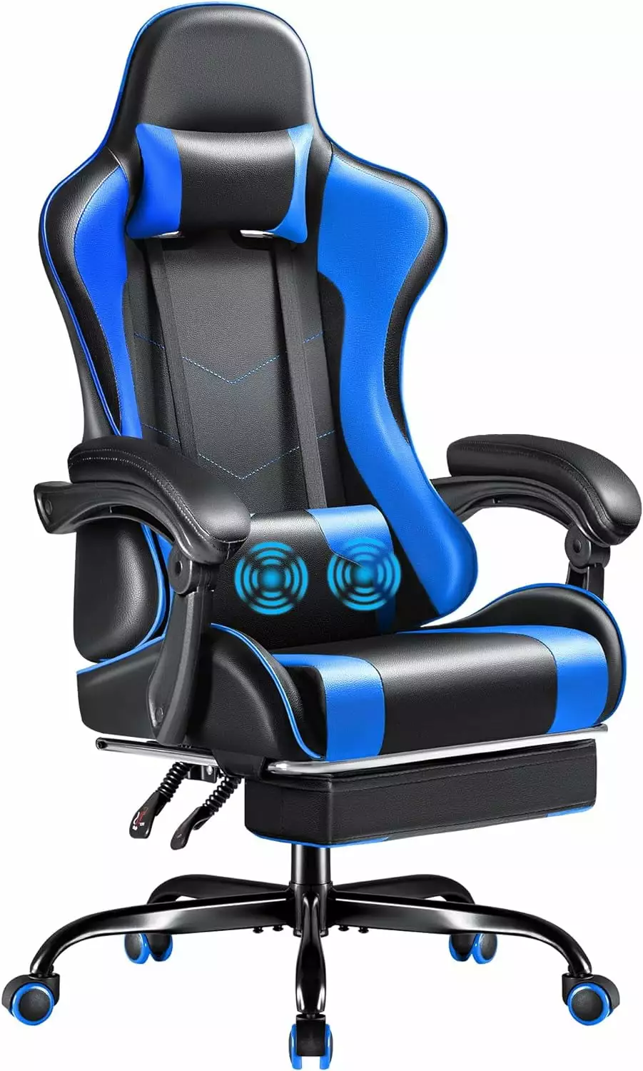 Blue Racing E-Sport Gaming Chair Footrest and Adjustable Headrest - Massage Lumbar Support ZJ