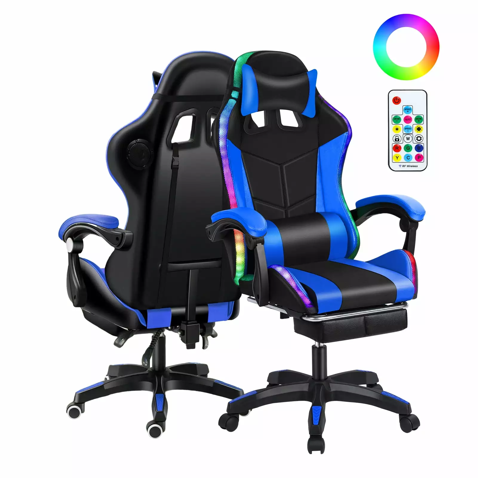 Aqyh Gaming Chair Bluetooth Speaker RGB Lights and Footrest - Ergonomic Racing Style Computer Chair