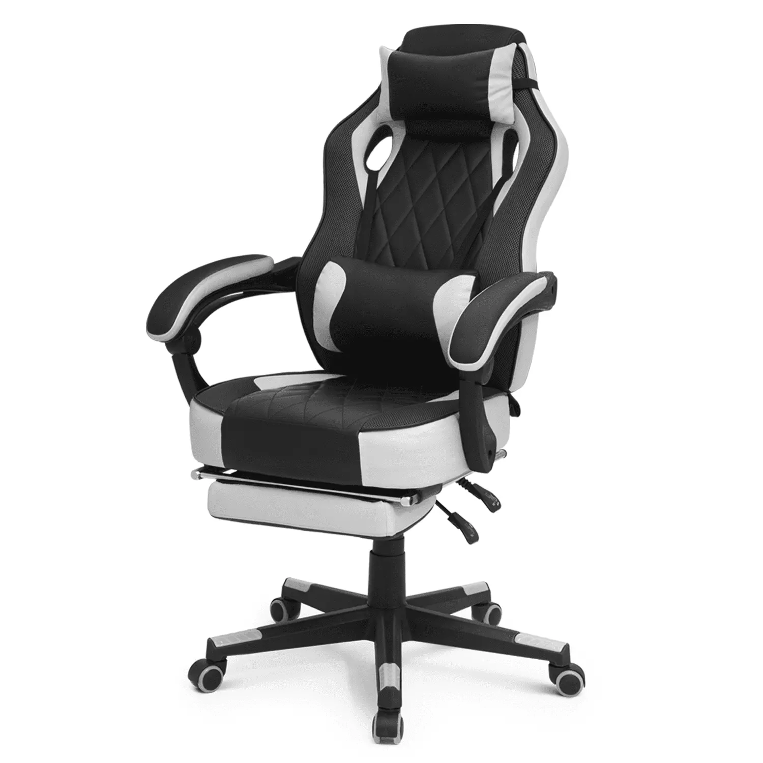 BEZT White Gaming Chair Reclining Computer Chair Footrest Detachable Lumbar Support 360 Swivel Racing Style