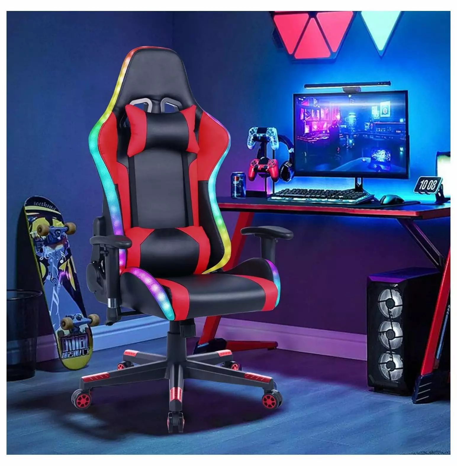 Gaming Chair Speakers RGB Light Ergonomic Racing Office Chair PU Leather Recliner CodYinFI