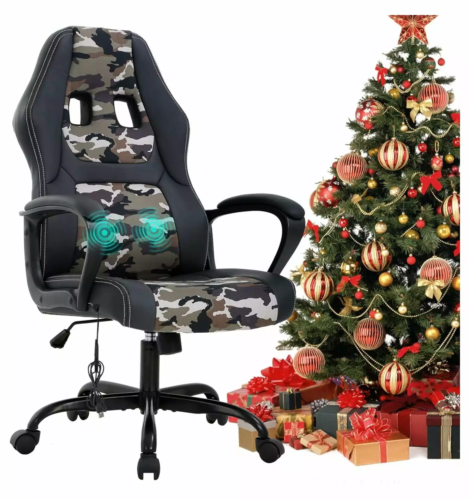 Drevy Reclining Gaming Chair Ergonomic Racing Office Chair High Back Adjustable PU Leather Camo