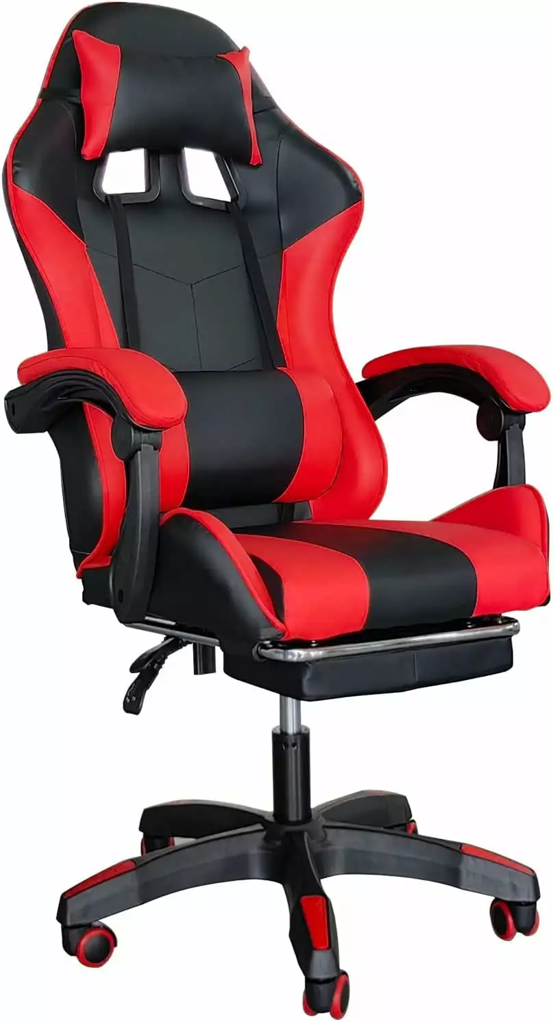 Red Gaming Chair Footrest Lumbar Support and Ergonomic High Back Office Headrest Homezy