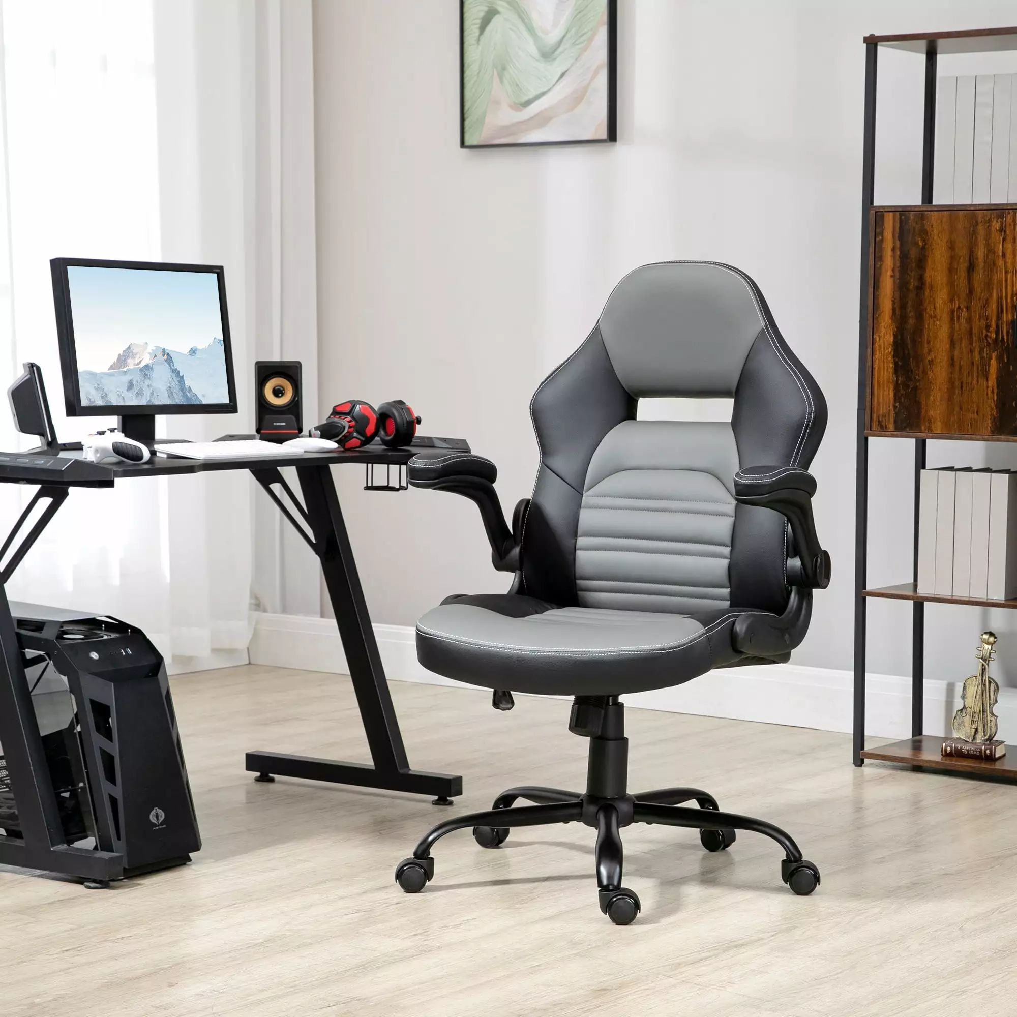 Vinsetto PU Leather Gaming Chair Flip-Up Armrests - Racing Style Office Chair Tilt Function