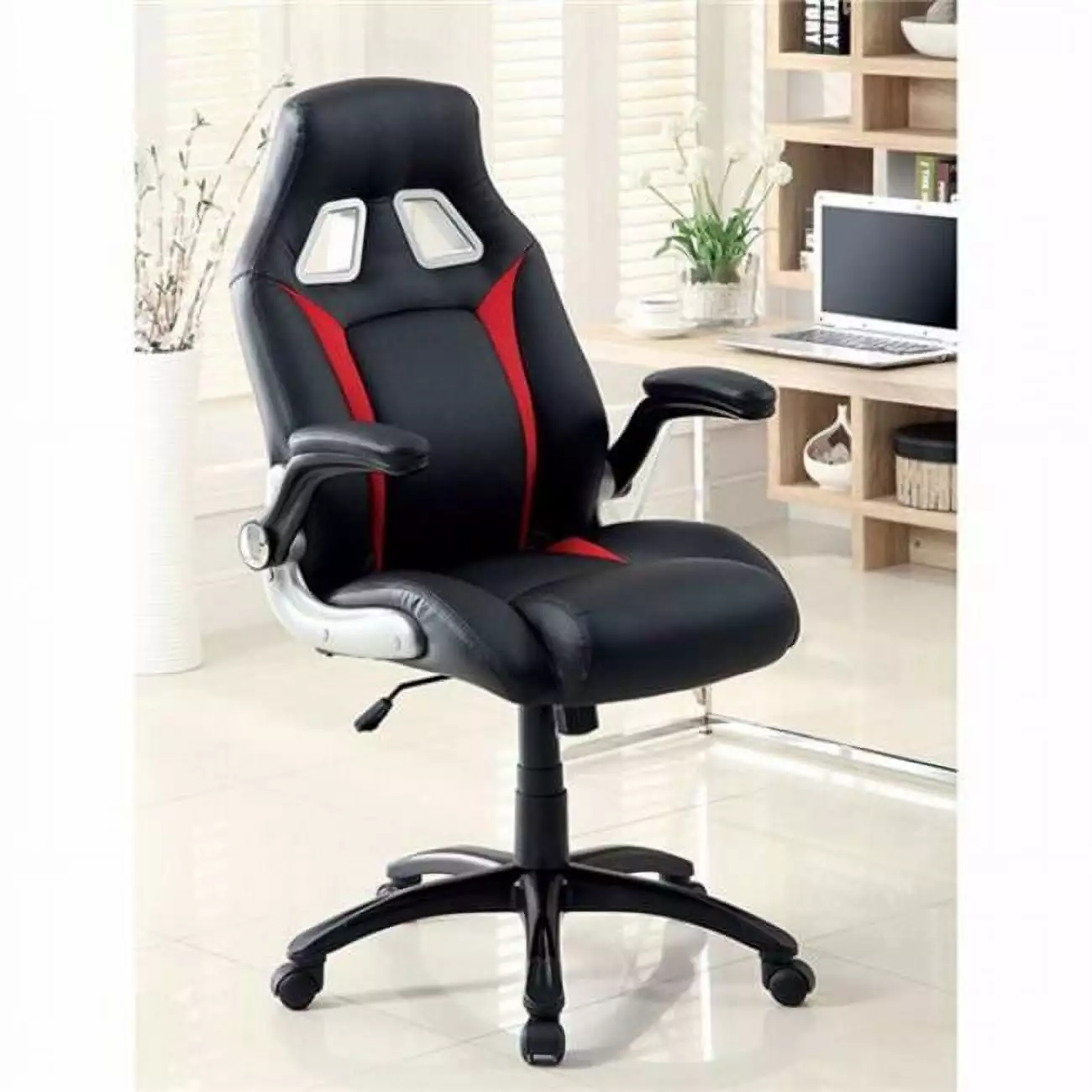 Benzara BM131850 Argon Contemporary Racing Car Office Chair Black Red Ergonomic Computer Chair