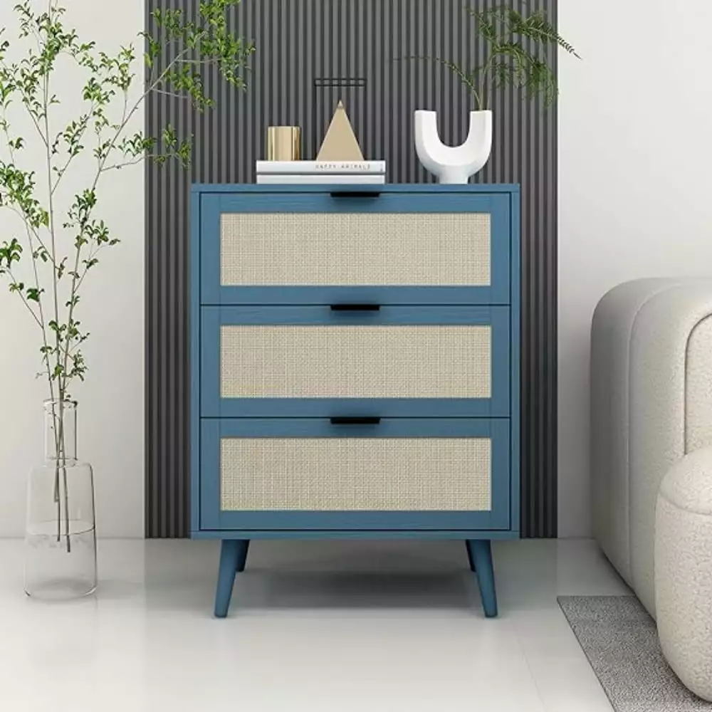 KEAIDO Rattan Chest Drawers 3 Drawers Dresser Bedroom
