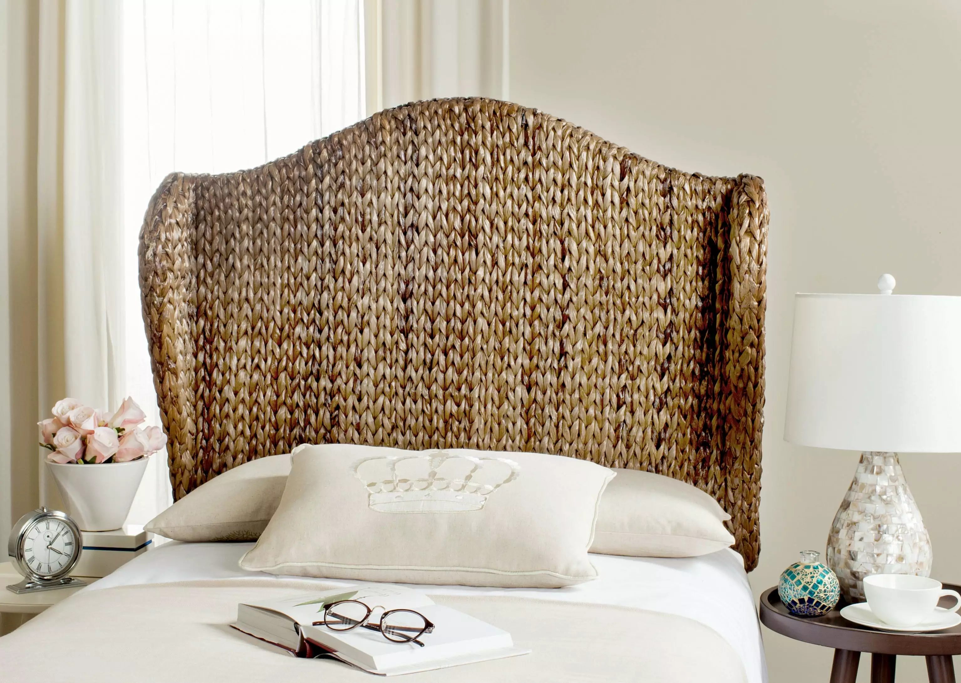 SAFAVIEH Nadine Coastal Rattan Winged Headboard Twin Size Brown