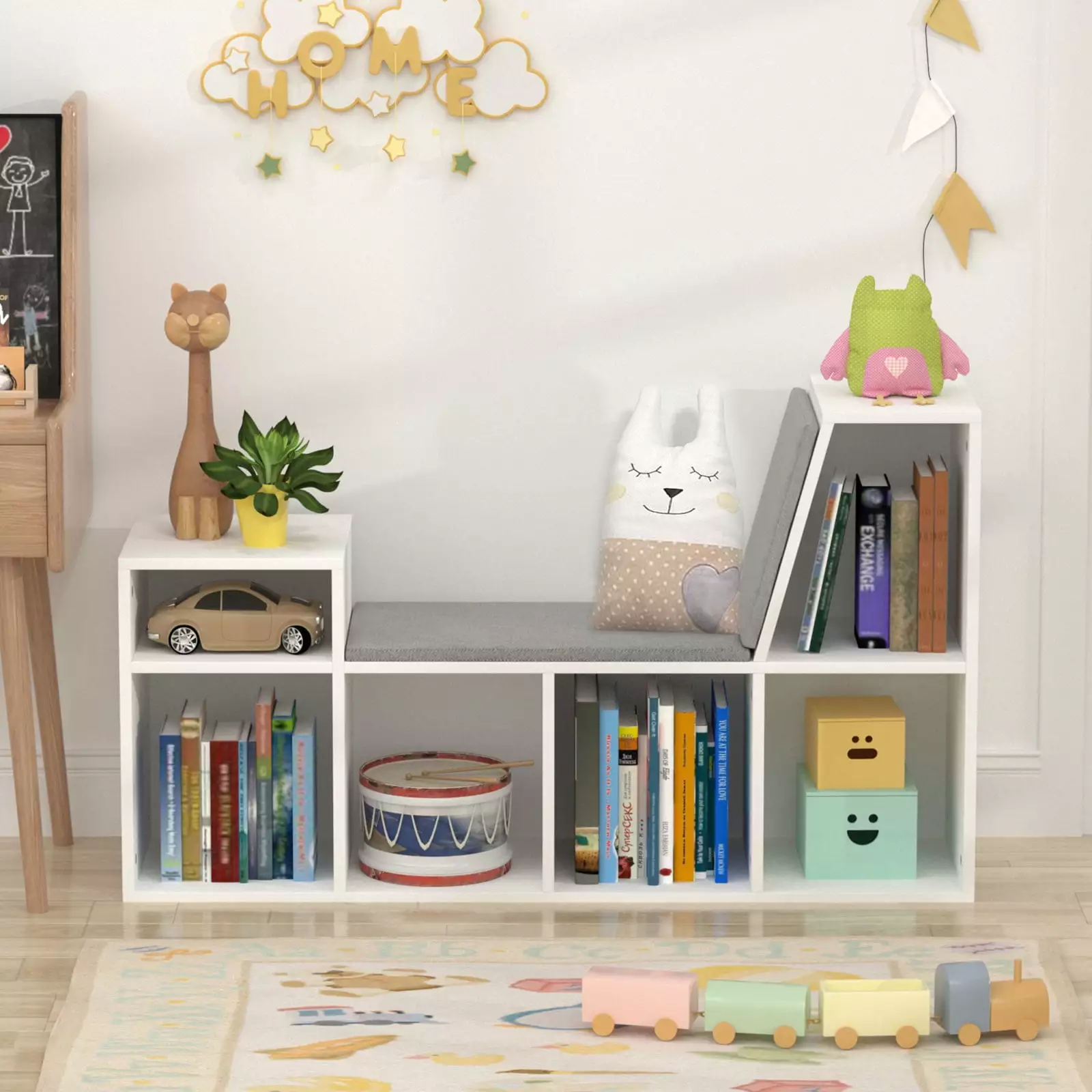Hironpal 6 Cube Kids Bookshelf Reading Nook and Seat Cushion White