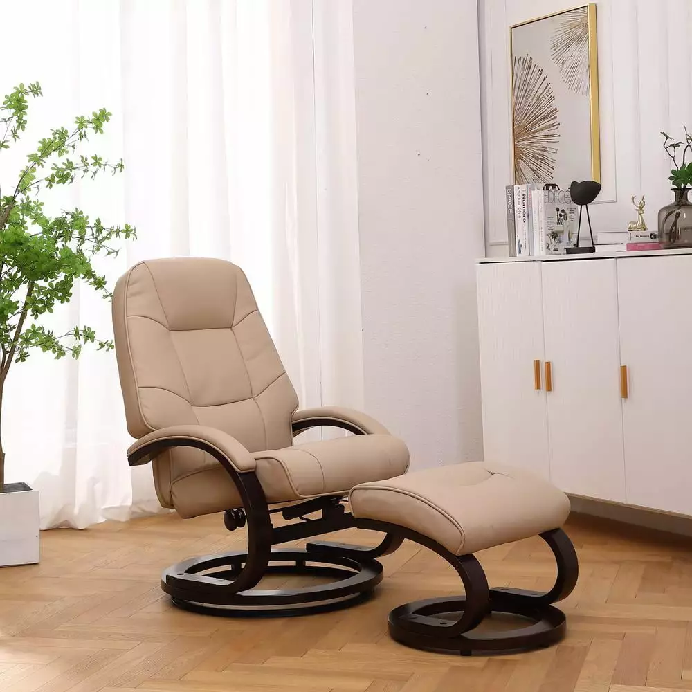 Progressive Furniture Sundsvall Recliner and Ottoman Khaki Tan Air Leather